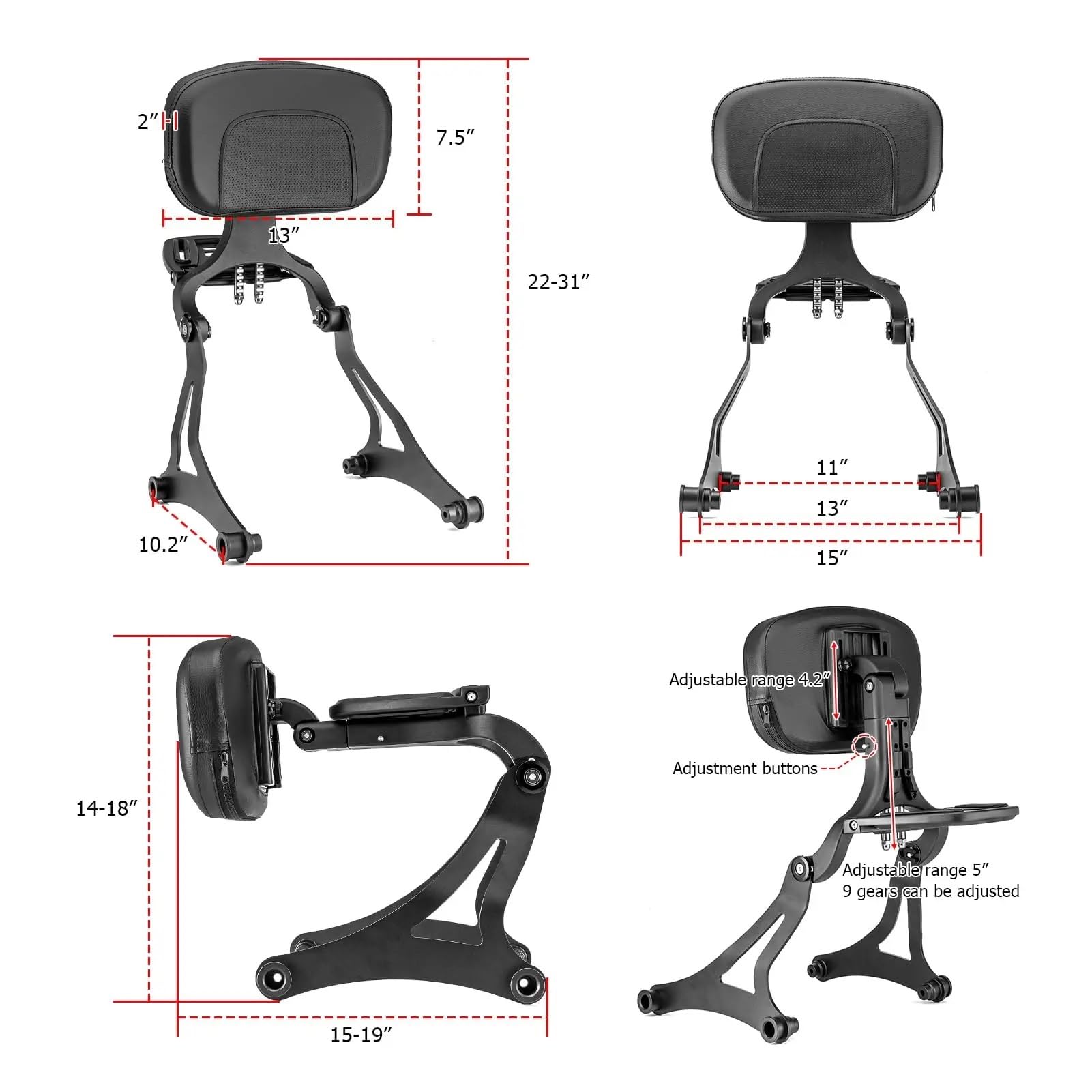 Odłączane oparcie fotela pasażera oparcie Pasuje do indyjskiego wodza Dark Horse Vintage Challenger Springfield 2014-2024 regulowane oparcie Sissy Bar(Chrome)