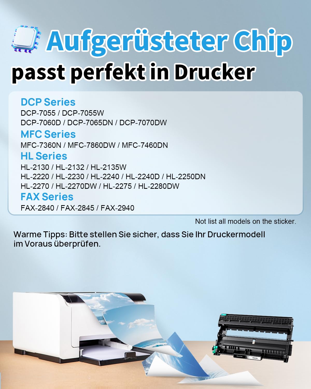 Yowell DR2200 Tambour Compatible pour Brother DR2200 DR-2200 pour Brother HL-2240 HL-2240D HL-2250DN HL-2270DW HL-2132 HL-2130 DCP-7060 DCP-7060D DCP-7055 DCP-7070DW (Tambour DR 2200)