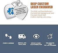 Vista 2 de Divoti Pulsera de alerta médica 316L grabada con láser profundo con dije de corazón para mujer, ajustable (se adapta a muñecas de hasta 8.5 pulgadas)