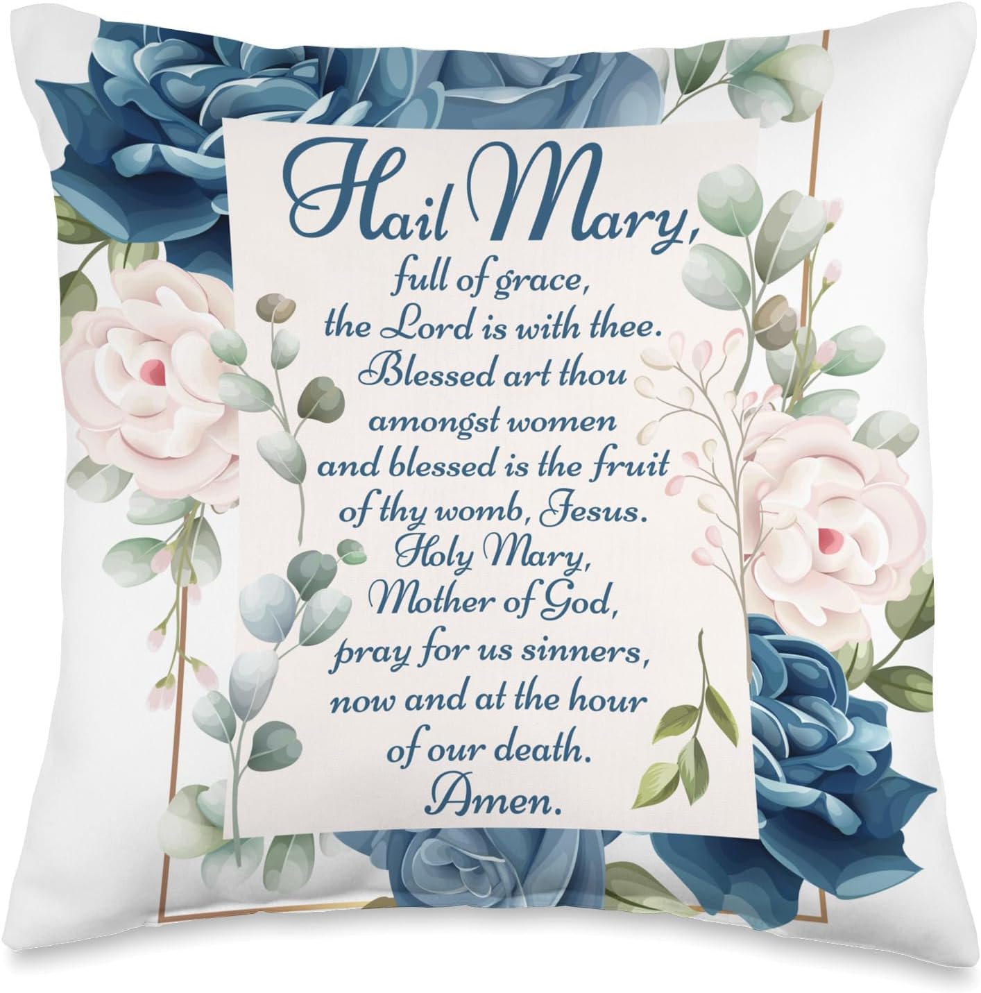 Hail Mary Full of Grace Prayer Catholic Blessed Mother Mary Throw Pillow