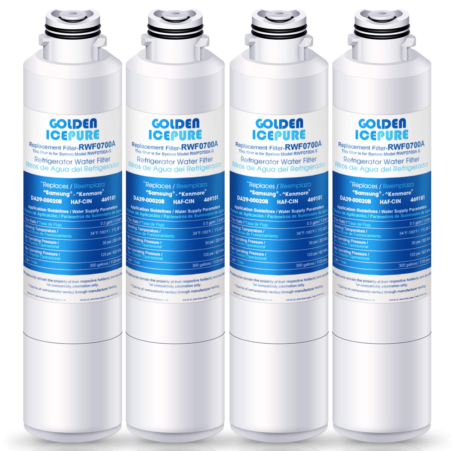 GOLDEN ICEPURE DA29-00020B Replacement SAMSUNG HAF-CIN/EXP, RF28HMEDBSR/AA, RF28K9380SR, RF263BEAESR/AA, RF28JBEDBSG, RF4287HARS, RF28HFEDTSR, RF263BEAESG, DA97-08006A Refrigerator Water Filter 4PACK