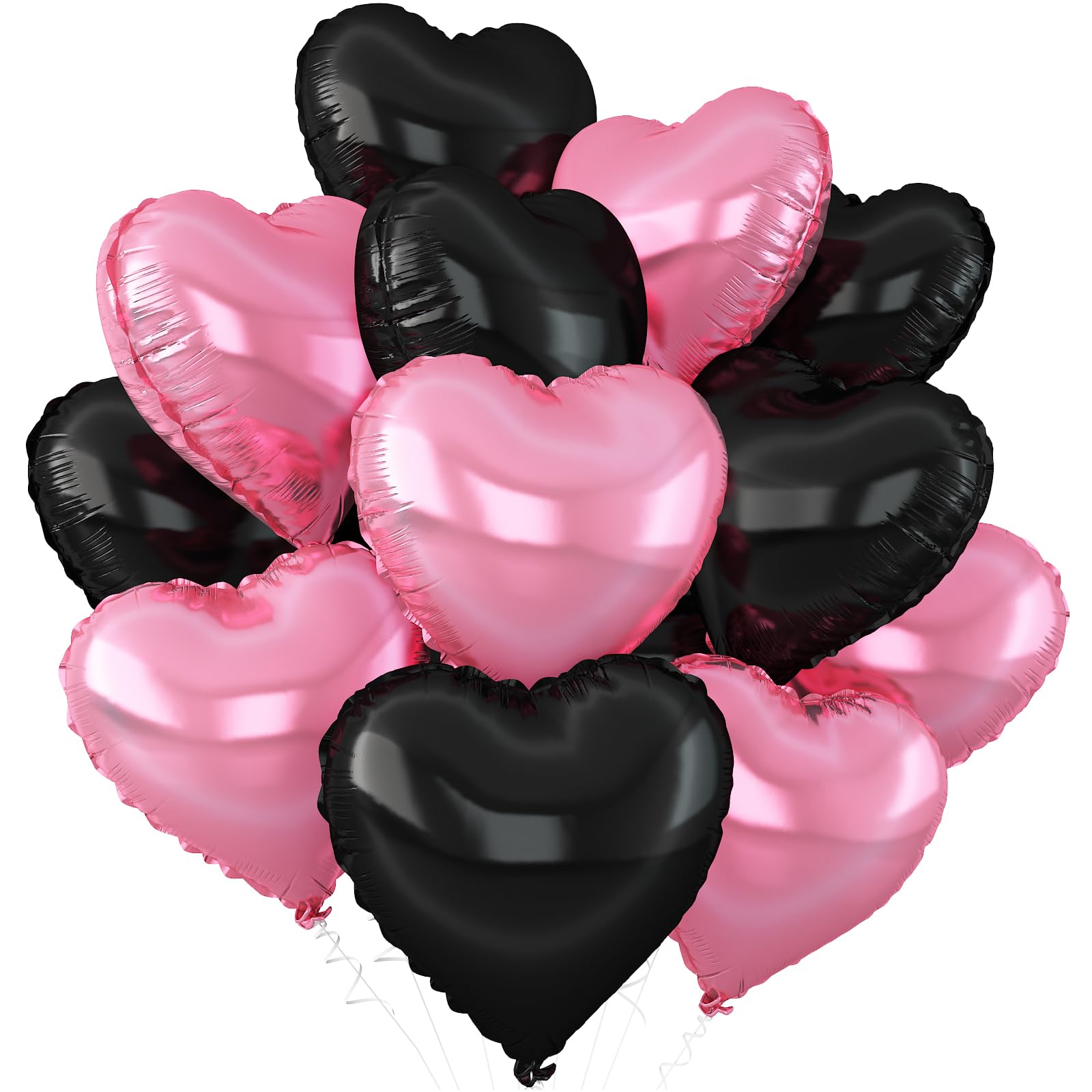 Pink Black Heart Balloons,12Pcs Light Pink Heart Shaped Foil Balloons,18Inch Black Pearl Pink Helium Balloon for Baby Shower Birthday Anniversary