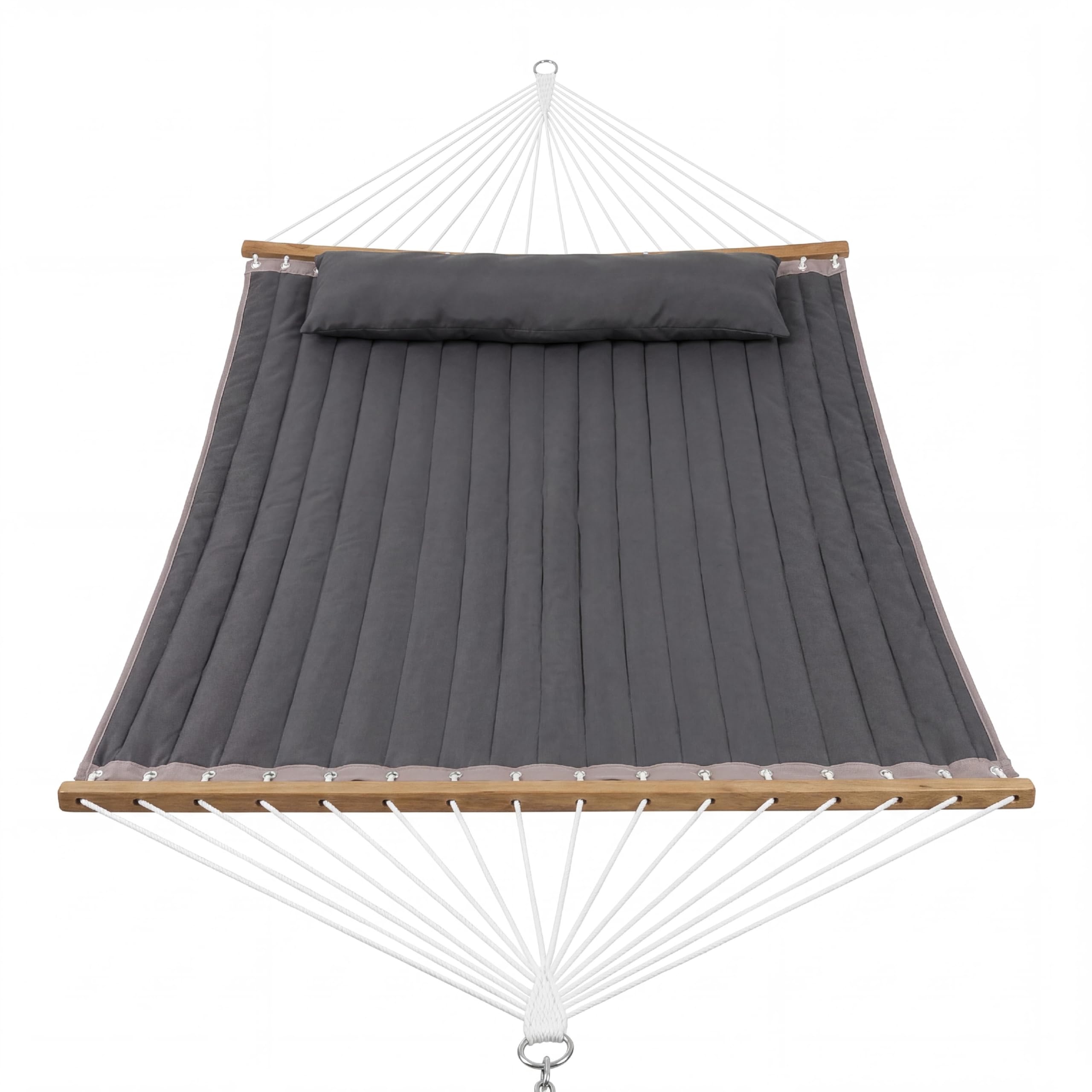 Cachpib Double Hammock for 2 Person, Outdoor Swing Bed with Wooden Spreader Bar & Detachable Pillow, Storage Pockets, 200x140cm, 204kg Capacity