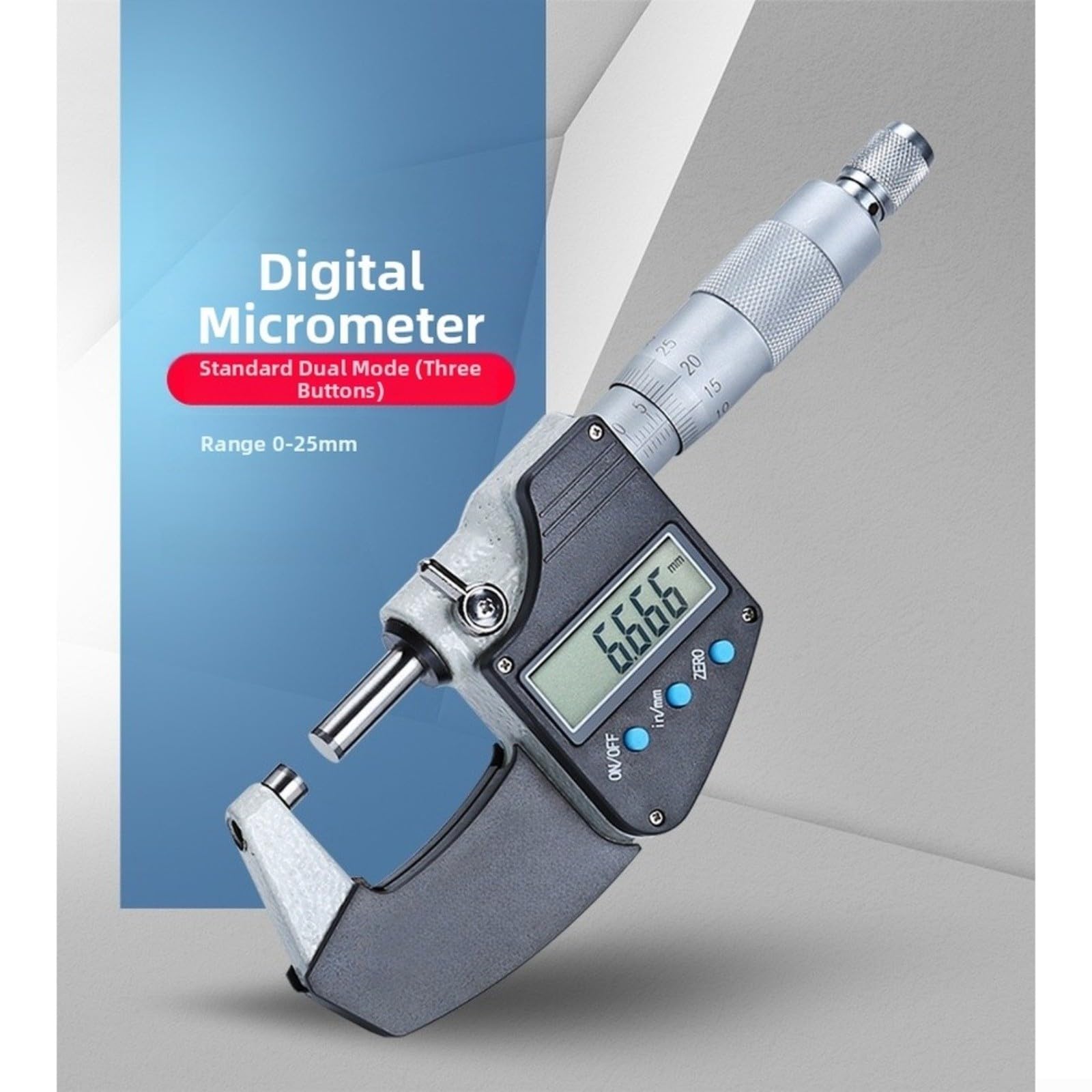 Micrómetro electrónico digital de precisión de 0001 mm, pantalla LCD, conversión métrica, puntas de aleación endurecida, plata para ingeniería y medición industrial (25-50 mm)