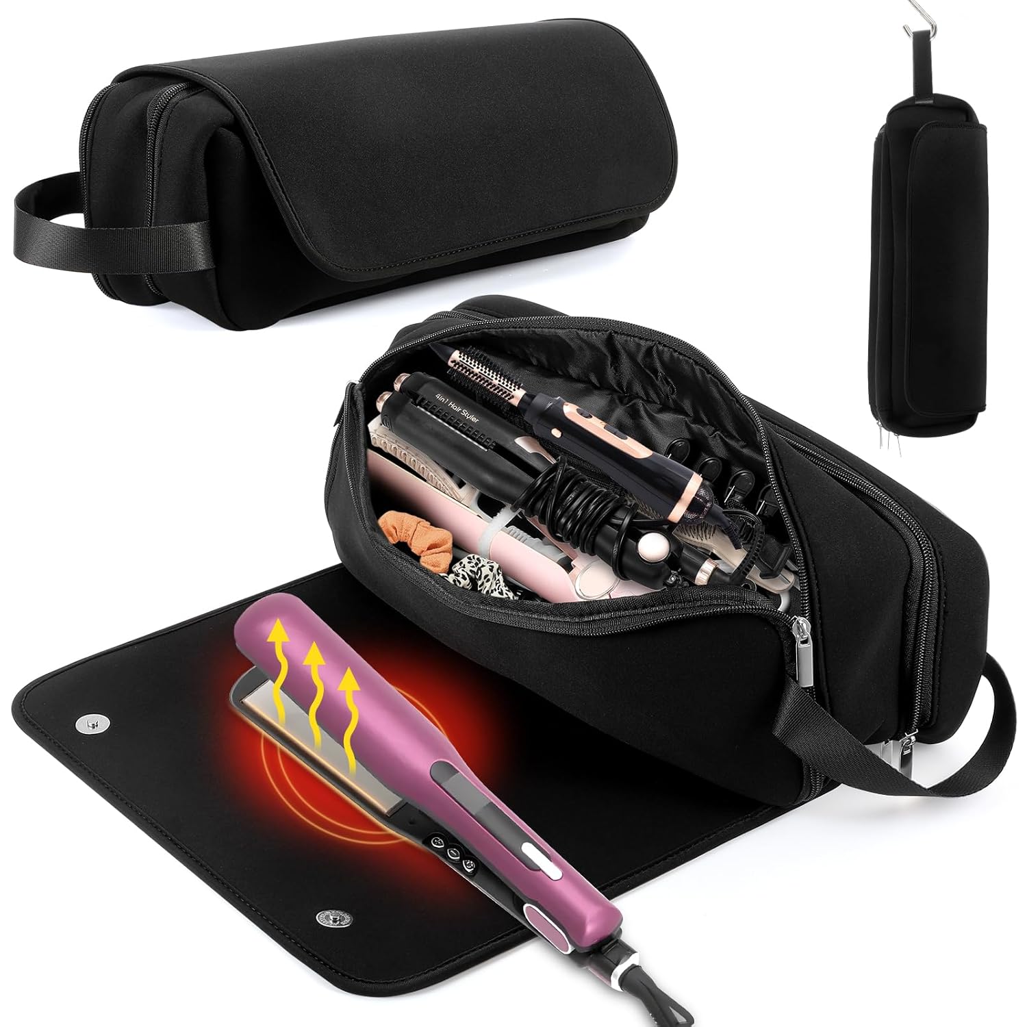 Layer Hair Tools Travel Bag, 2 in 1 Hair Travel Bag with Heat Resistant Pad, Double layer Hair Tools Travel Bag, Portable Storage Bag for Hair Straighteners Layer Hair Tools Travel Bag, 2 in 1 Hair Travel Bag with Heat Resistant Pad, Double layer Hair Tools Travel Bag, Portable Storage Bag for Hair Straighteners