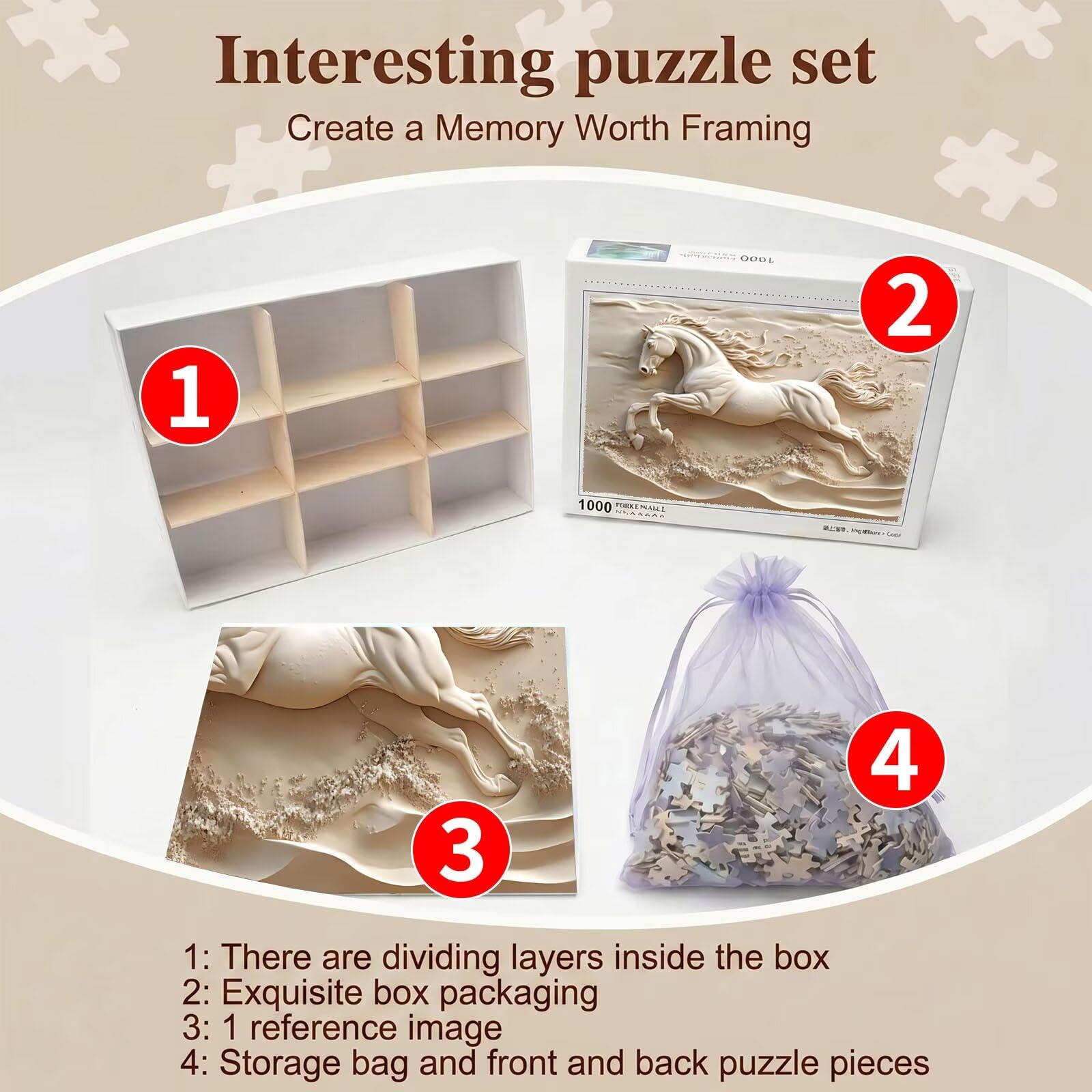 Puzzle 6000 Pezzi Classici, Puzzle cavallo statua 179 x 105 cm, Gioco Educativo e Antistress in Legno con Poster Incluso, Ttività DIY per Famiglia, Regalo per Appassionati, Decor Parete Casa, f0-652