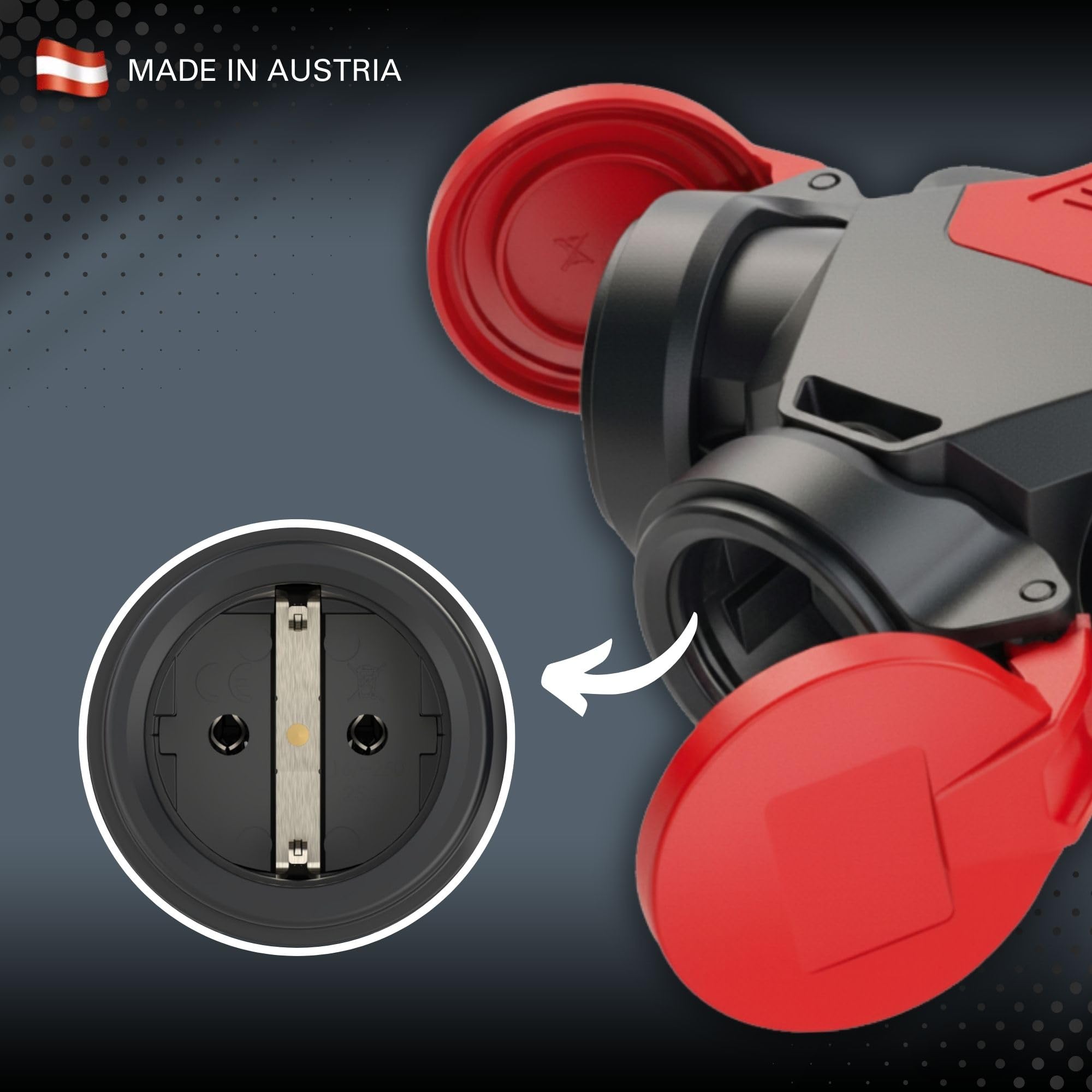 PCE 253822-sr TopTaurus2 3-Wegekupplung Vollgummi IP54 Schutzkontakt | Robustes Gehäuse mit Klappdeckel für Baustelle & Outdoor, TPE-Kontaktträger, VDE-geprüft, Schutzart IP54, Farbe Rot