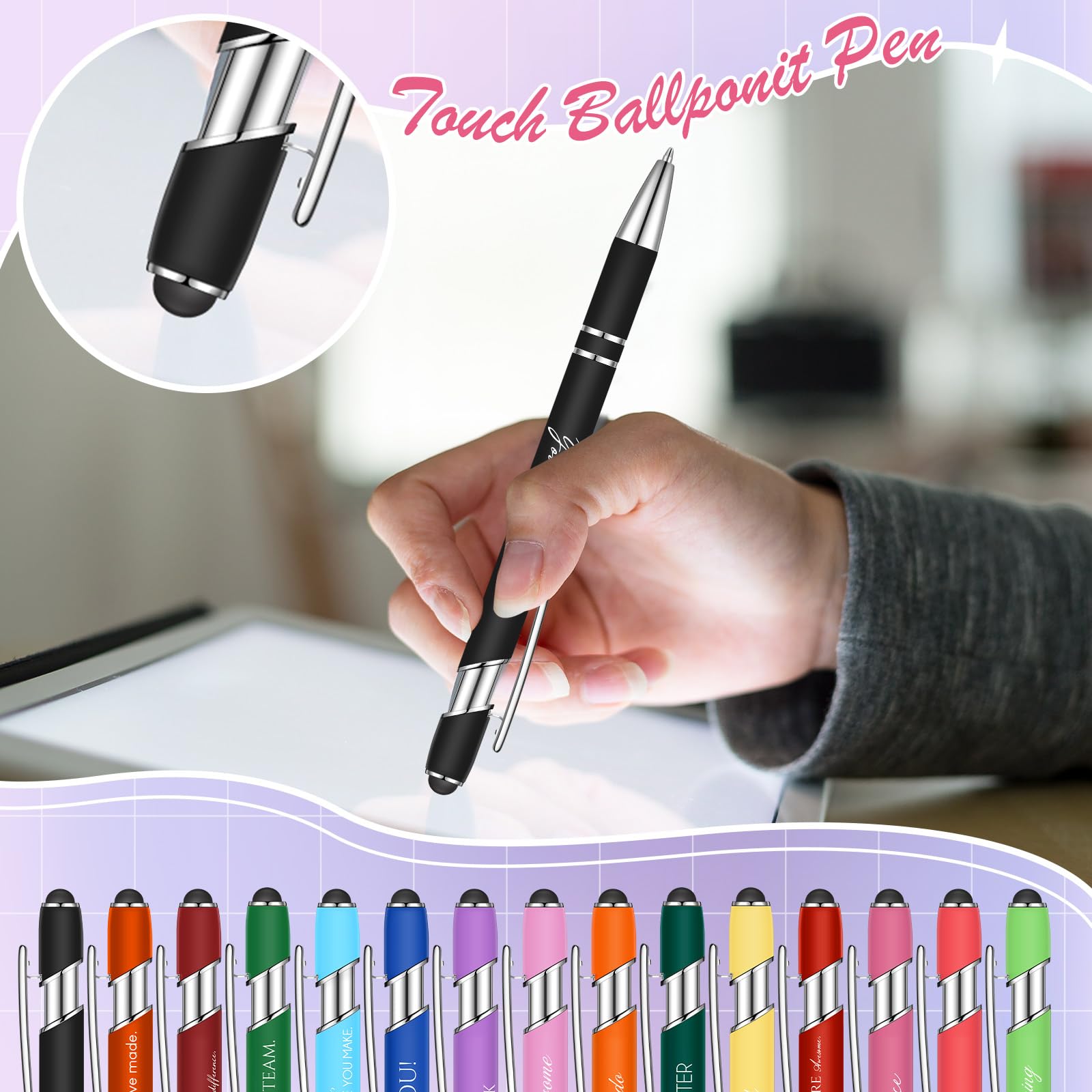 Faccito 30 Pcs Inspirational Ballpoint Pens Motivational Quotes Pen with Stylus Tip Inspirational Positive Encouraging Black Ink Novelty Thank You Gifts for Adults(Inspirational) - Image 4