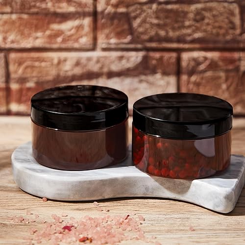 Miniatura 4 de Dandat 24 piezas 8 oz botes de plástico con tapa y etiqueta. Recipientes de muestra de cosméticos redondos ámbar PET recargables y vacíos para