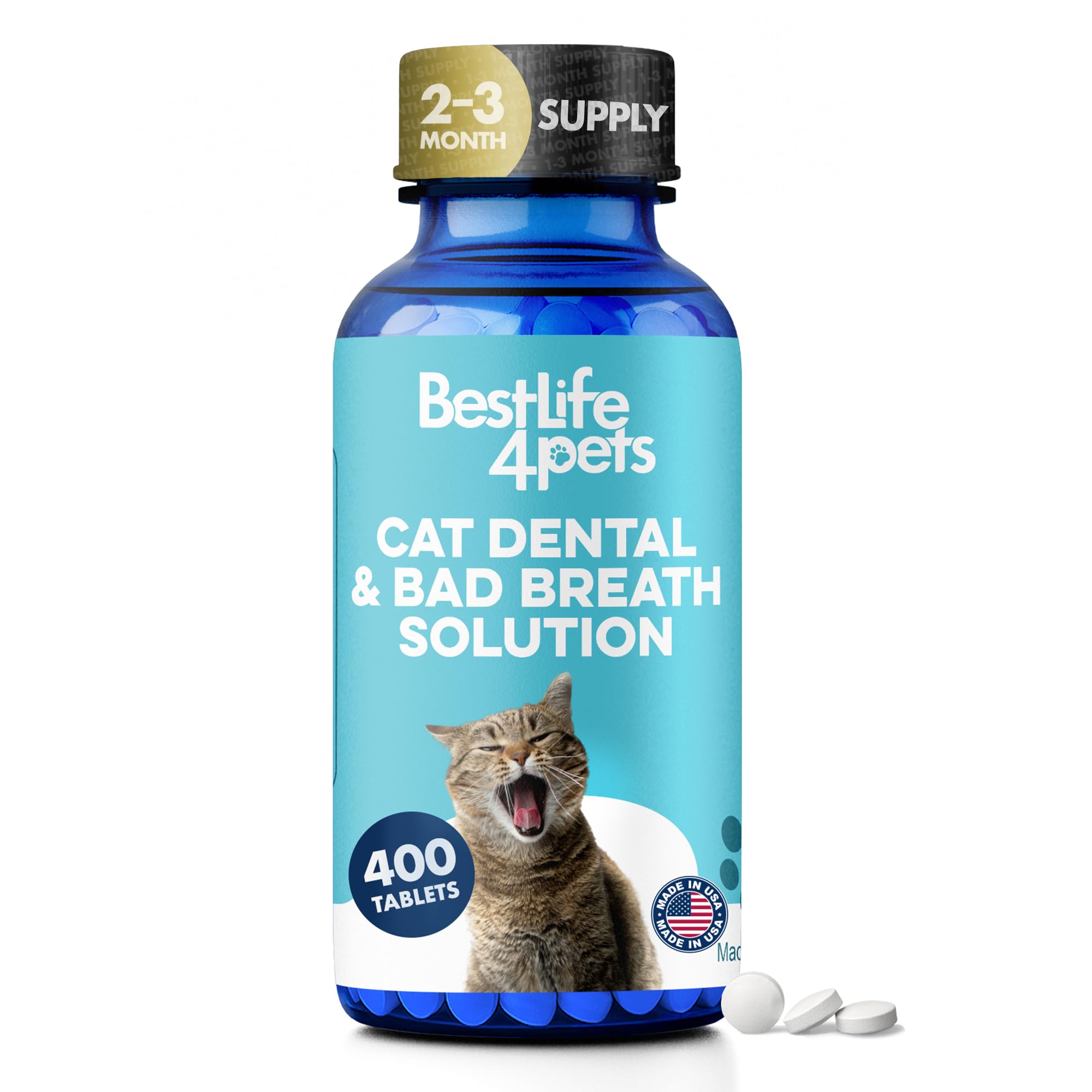 Cat Dental Care Supplement for Bad Breath, Tartar & Gum Support - Natural Cat Teeth Cleaning Oral Tablets Provide Eating & Gum Comfort, Teeth Wellness and Plaque Control, Tiny Dissolvable 400 Pills