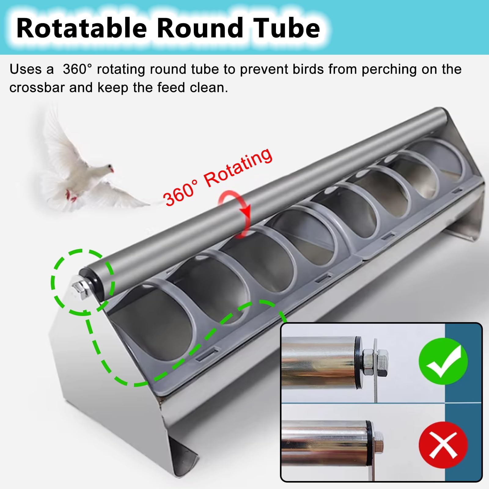 Dispensador de alimentos para aves de corral de acero inoxidable, herramienta de alimentación para pollo, pato, pájaro, ganso