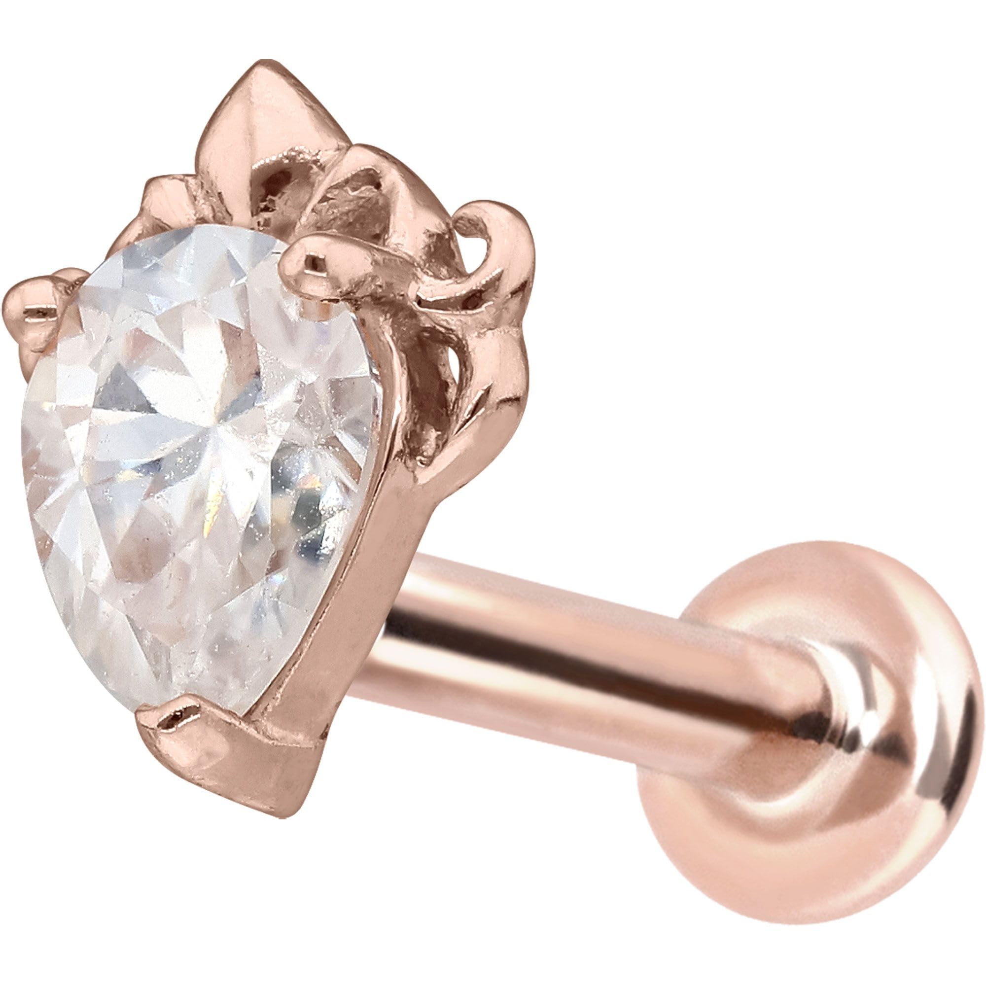 PIERCINGLINE Piercing Stecker 14 Gold Labret mit Innengewinde MOISSANIT-TROPFEN 585er Gold - Roségoldfarben, Goldfarben, Silberfarben