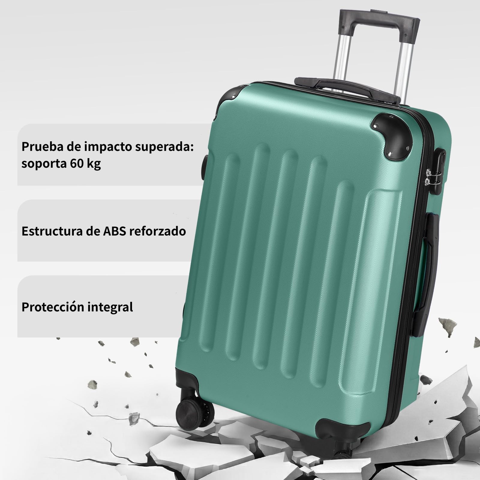 LEADZM Juego de Maletas de 5 Piezas con Neceser (Turquesa) | Maletas de Viaje Grandes 23 Kilos, Maleta Cabina con Refuerzos de Esquina, Mediana, Maleta de Viaje