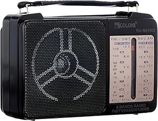 راديو متعدد الوظائف، جهاز استقبال عالمي بـ 5 نطاقات يتميز بإذاعة اف ام وتي في وايه ام واس دبليو 1 واس دبليو 2 مع هوائي تلسكوبي للسفر والطوارئ بطبقة خارجية بلون أسود