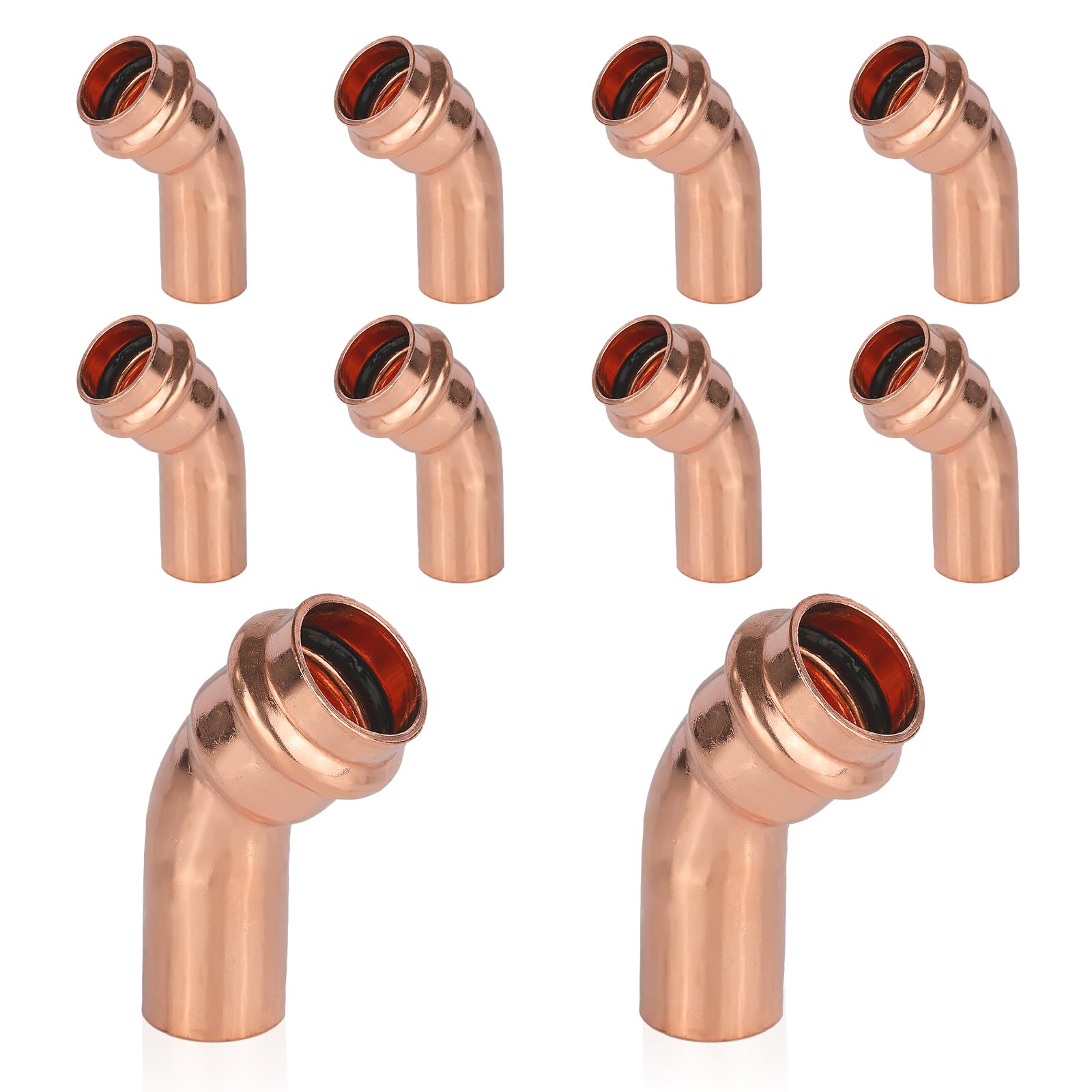 (Paquete de 10) Conectores de Codo de Cobre GUOFIS LF para Calle, Codo de 45 Grados de Ajuste a presión de 3/4" FTG x 3/4" para conexión de tubería de Cobre (PRESS038)