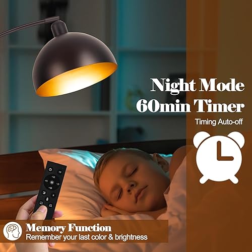 Miniatura 2 de Lámparas de pie de arco de bronce para sala de estar regulables Lámpara de arco LED de 9 W mejorada con 4 temperaturas de color, lámpara de pie