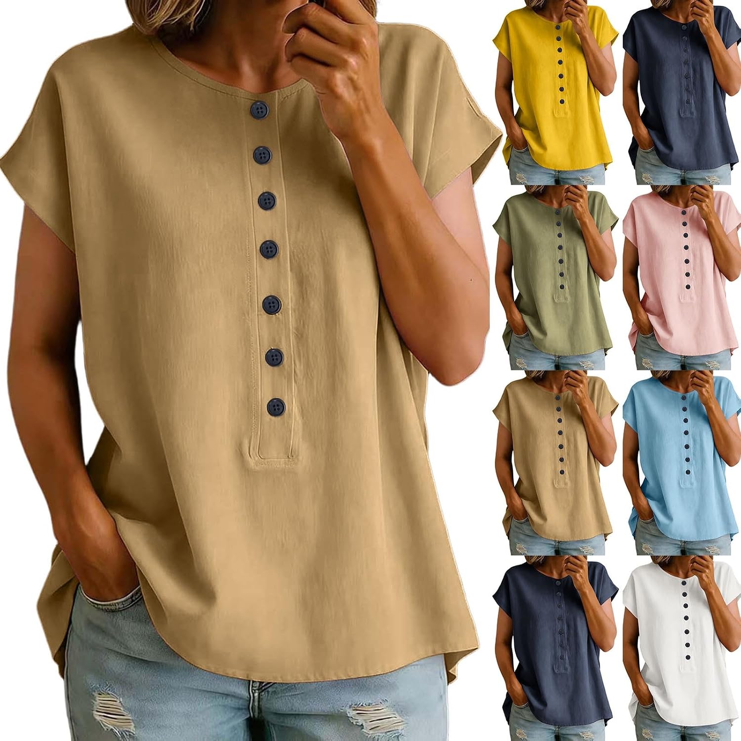 Womens Tees Tops Shorts Sleeve Shirts Cap Sleeve Henley | Womens Tops Shorts Sleeve Shirts Cap Sleeve Henley Tops Summer Trendy Casual Blouses Vacation Loose Tees