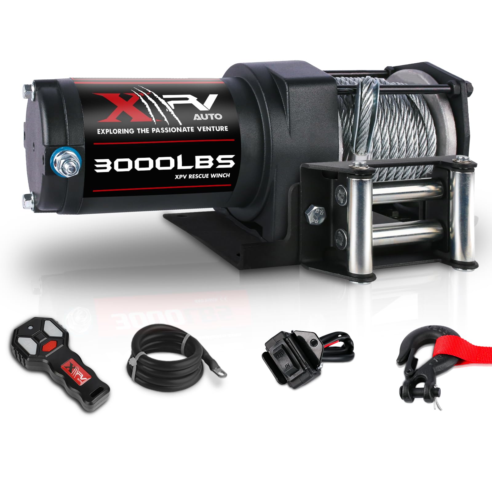 XPV AUTO 3000 lb 12V DC Electric Winch with Both Wireless Handheld Remote and Corded Control Recovery Steel Cable Waterproof Winch for UTV ATV Boat