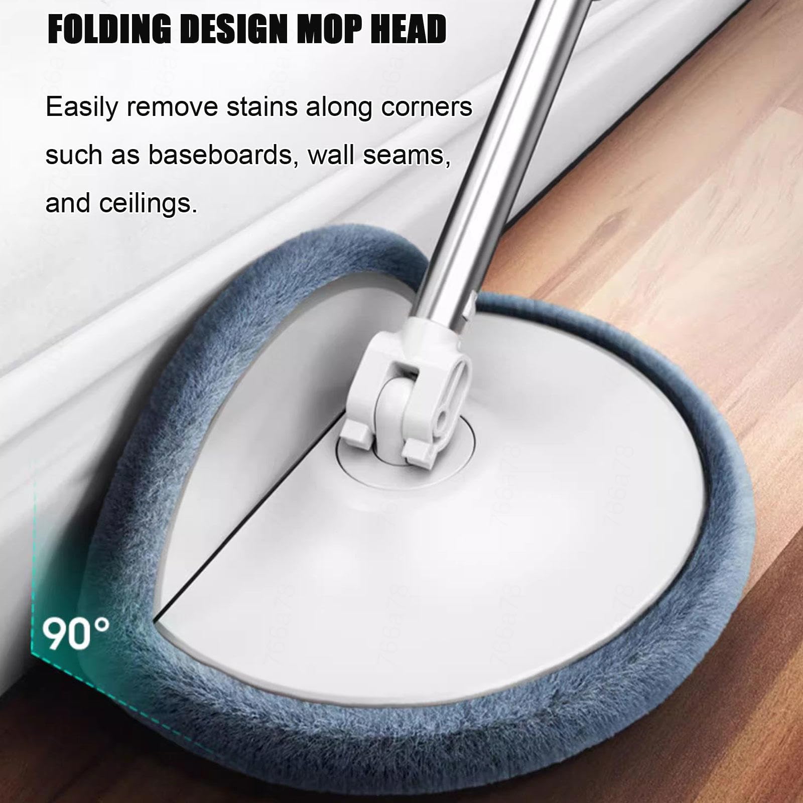 Juego de fregona y Cubo giratorios, fregona giratoria húmeda y Seca autolimpiante, fregona Plana con 6 Almohadillas de Microfibra y Mango de Acero Inoxidable de 53 Pulgadas, Apto para Madera