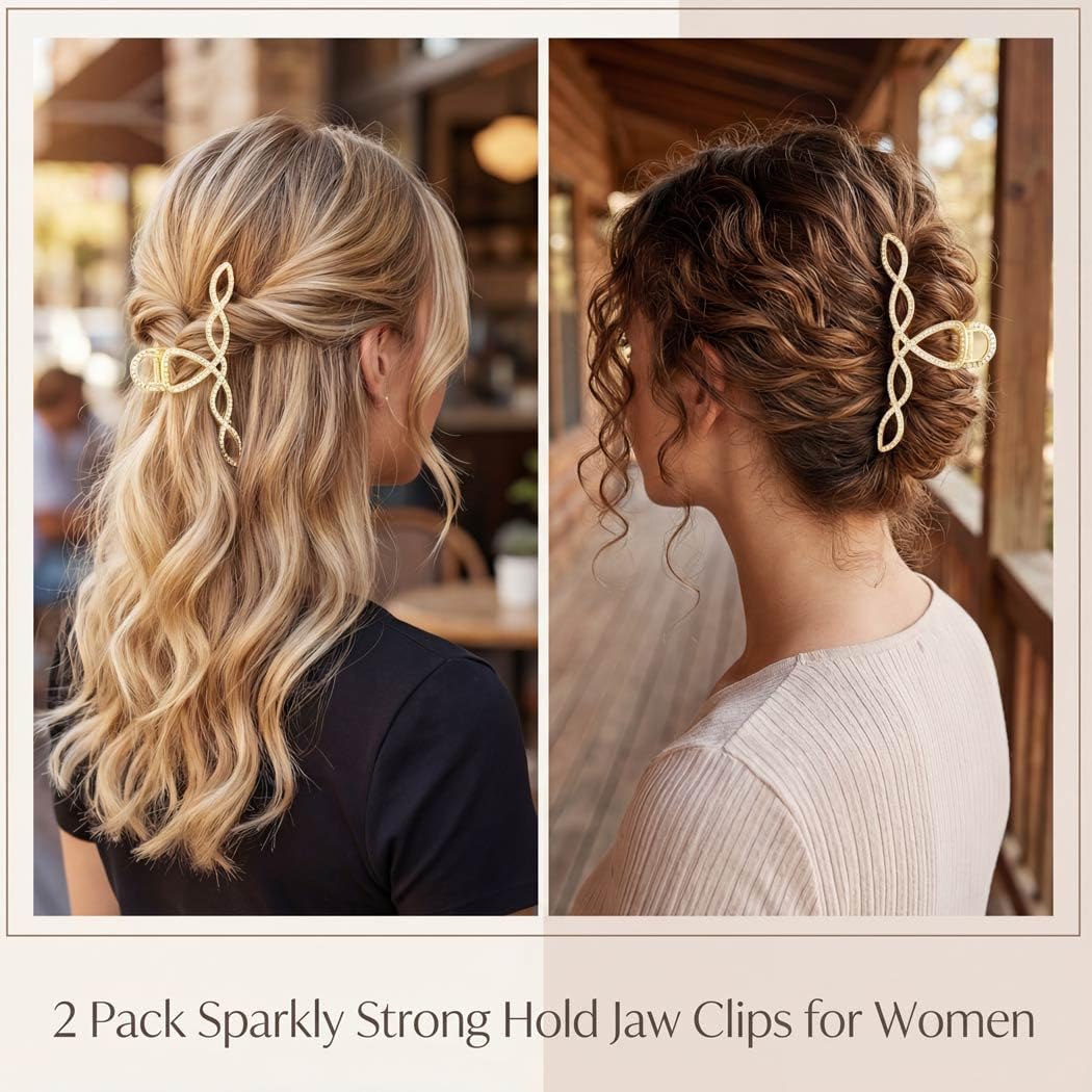 Amazon.com: Pecieco Large Gold Sparkly Hair Claw Clip for  display picture 3