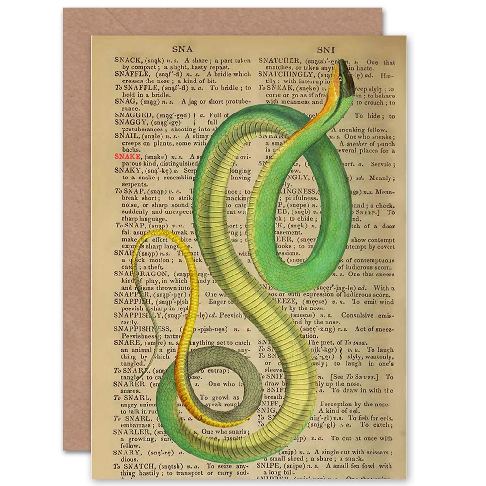Wee Blue Coo Green Greetings Card Birthday Gift Upcycle Dictionary Snake Reptile