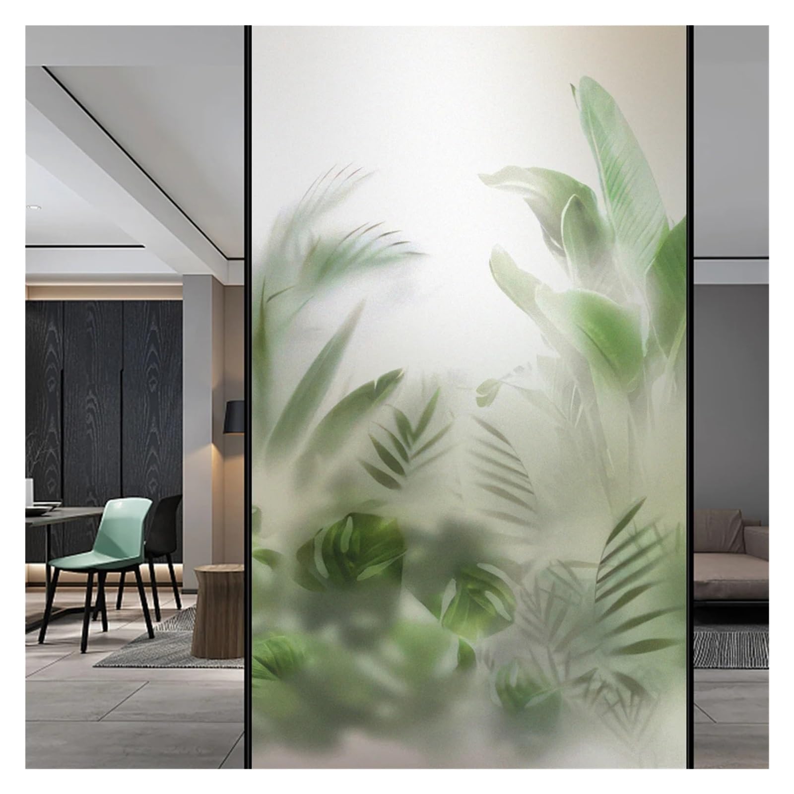 Window Film Privacy Window Film Blocking Heat Control Window Coverings Static Cling Green Plants Decorative Privacy Glass Window Sticker(A,75x140cm WXH)