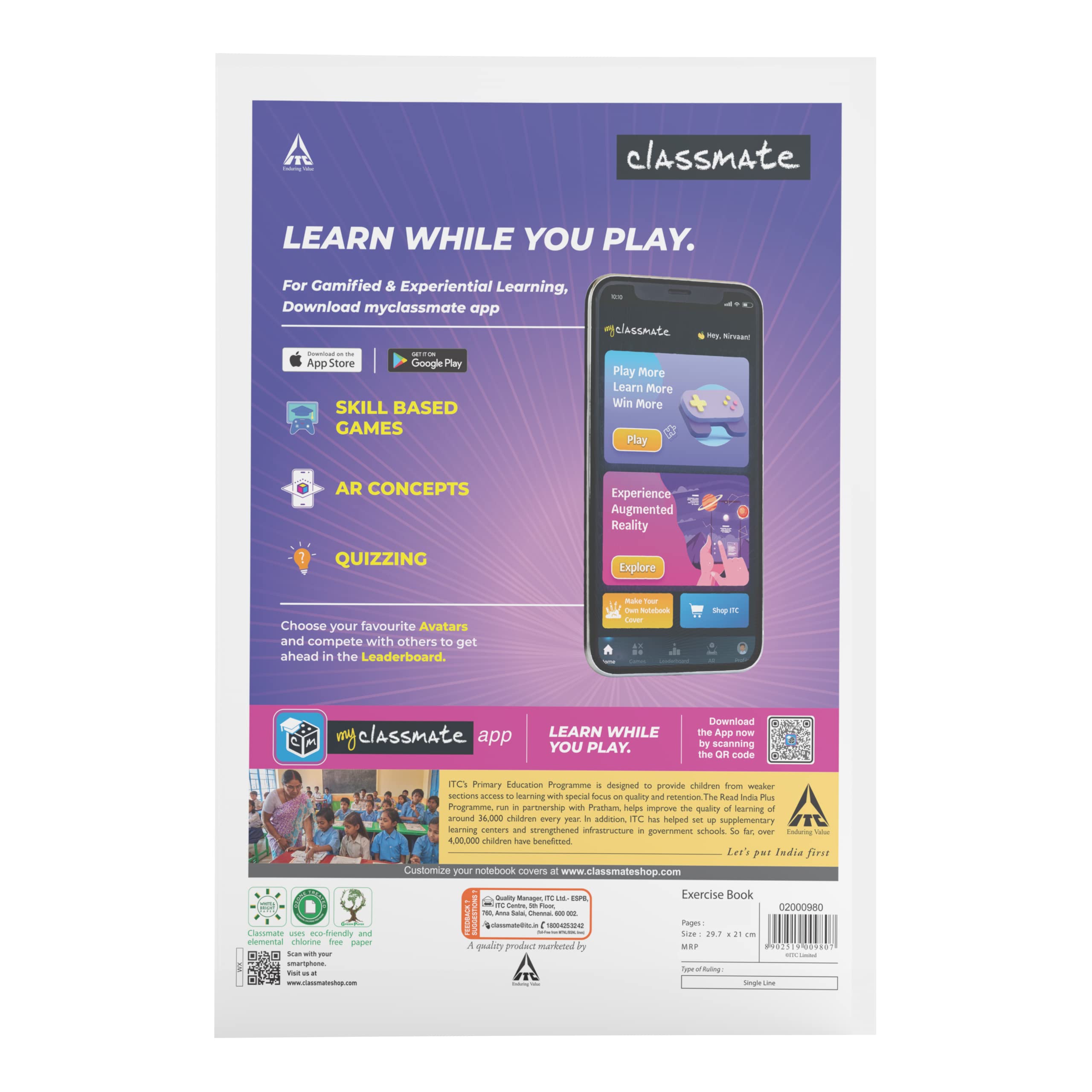 Classmate Long Book - Single Line, 80 Pages, 297 mm x 210 mm - Pack of 3 4