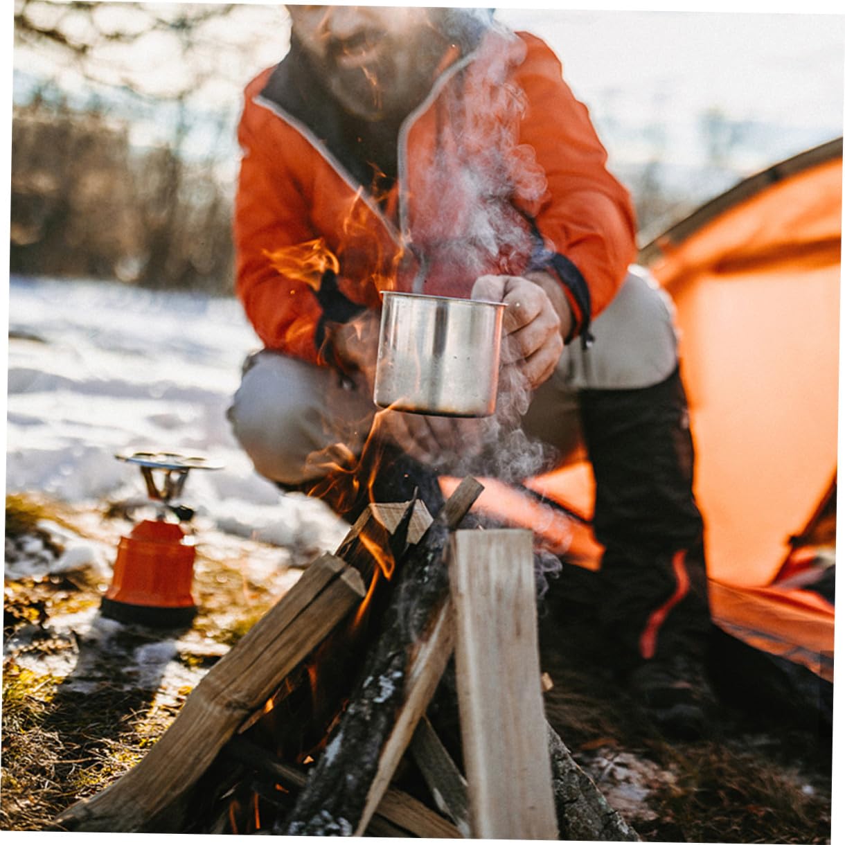 Homoyoyo Kit Cuisine Camping en INOX 8 Pièces pour 5-6 Personnes, Ustensiles de Cuisson Pliables et Légers, Batterie de Casseroles et Poêles Résistante pour Randonnée, Barbecue