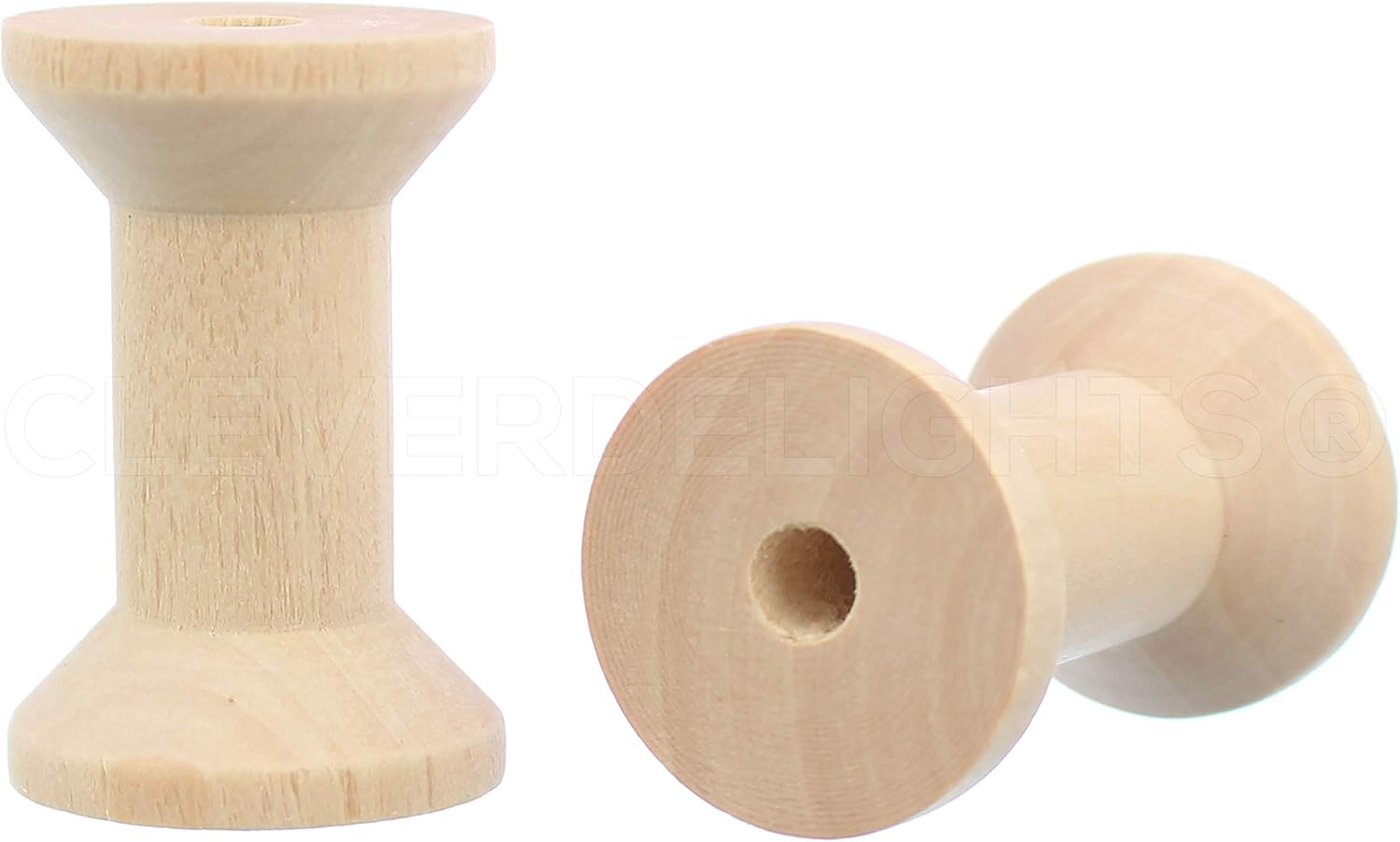CleverDelights 1 3/4" x 1 1/8" Wood Spools - Empty Craft Spools (100)