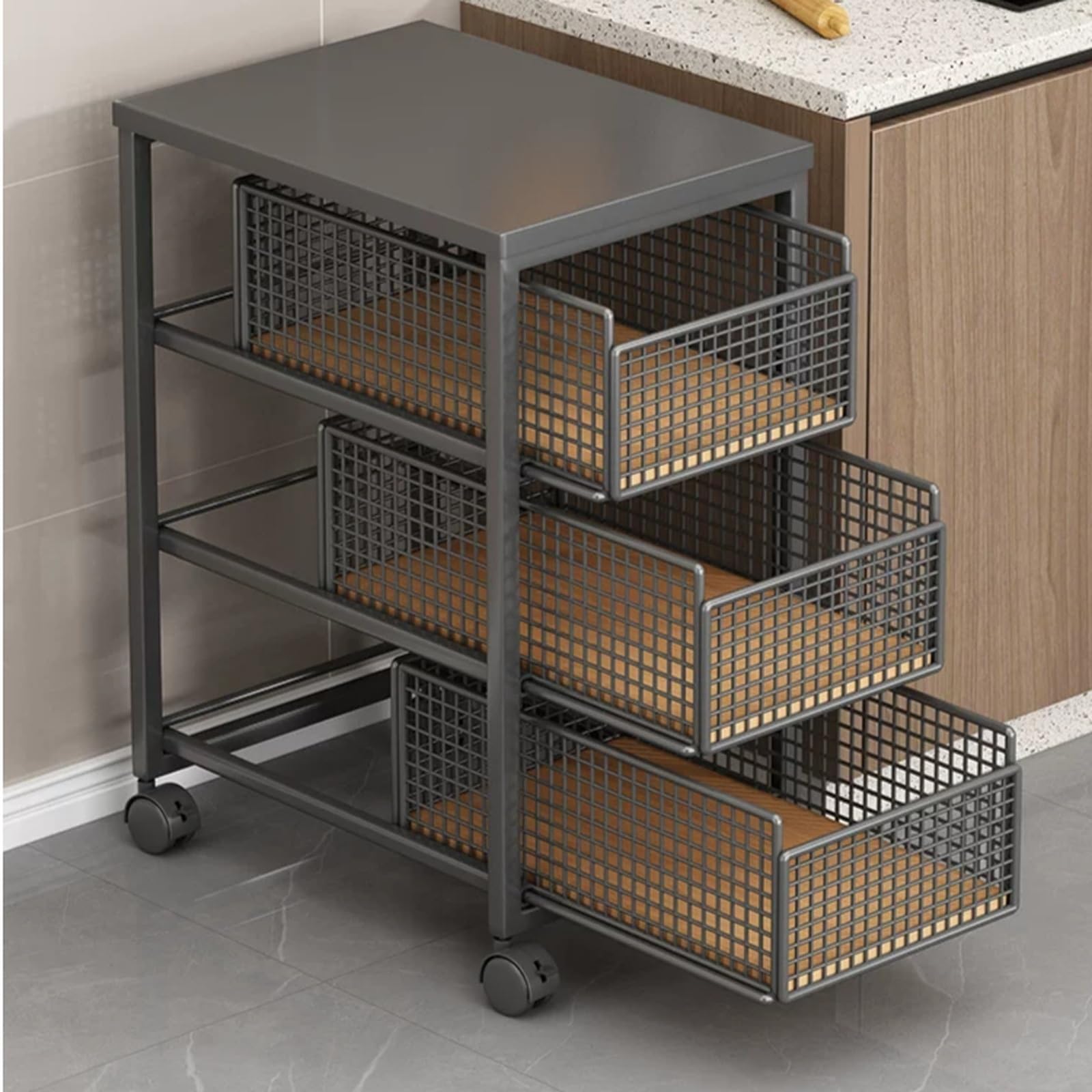 Carrello da cucina Carrello da cucina a 3 livelli con ripiano estraibile for cestini for frutta e verdura(Bianco)