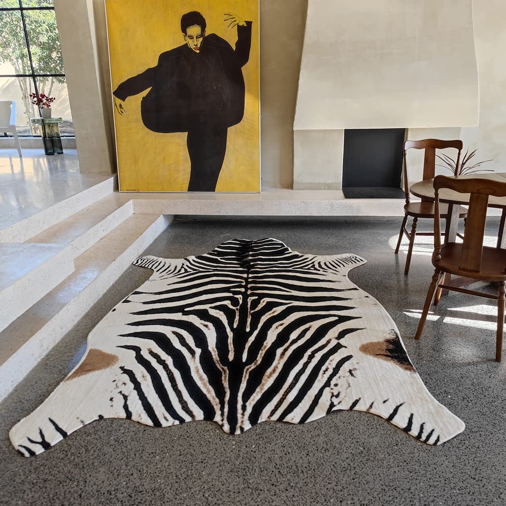 rugoo Zebra Print Rug 6.4 ft x 8.5 ft Black and White Animal Print Rug Animal Printed Rug Cartoon Cute Area Rug Faux Fur Rug Animal Print Mat Carpet for Living Room Bedroom Nursery Sofa
