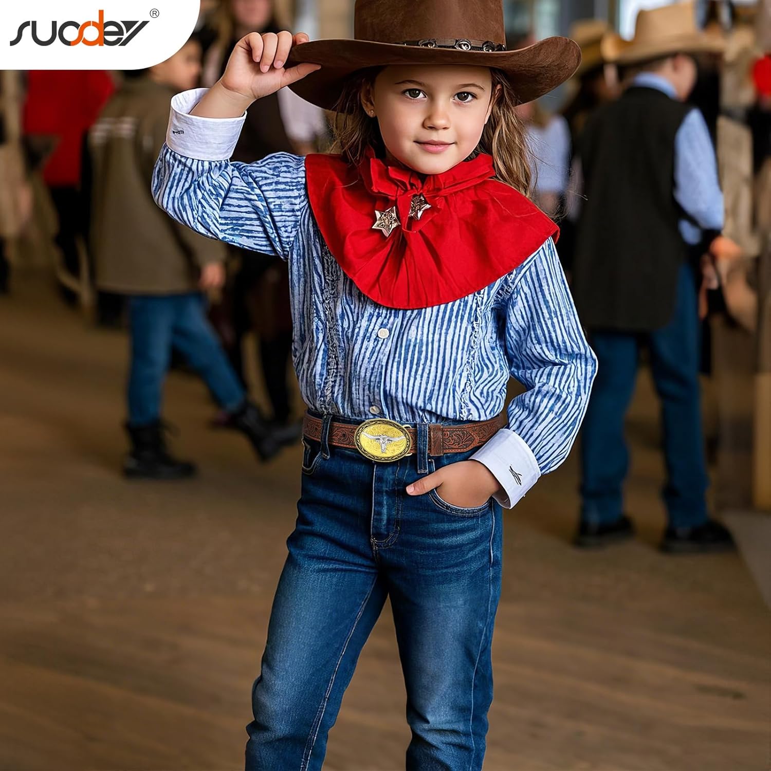 SUOSDEY Kids Western Belt for Boys Girls,Toddler Youth Cowboy Cowgirl Genuine Leather Belt with Longhorn Bull Buckle - Image 2