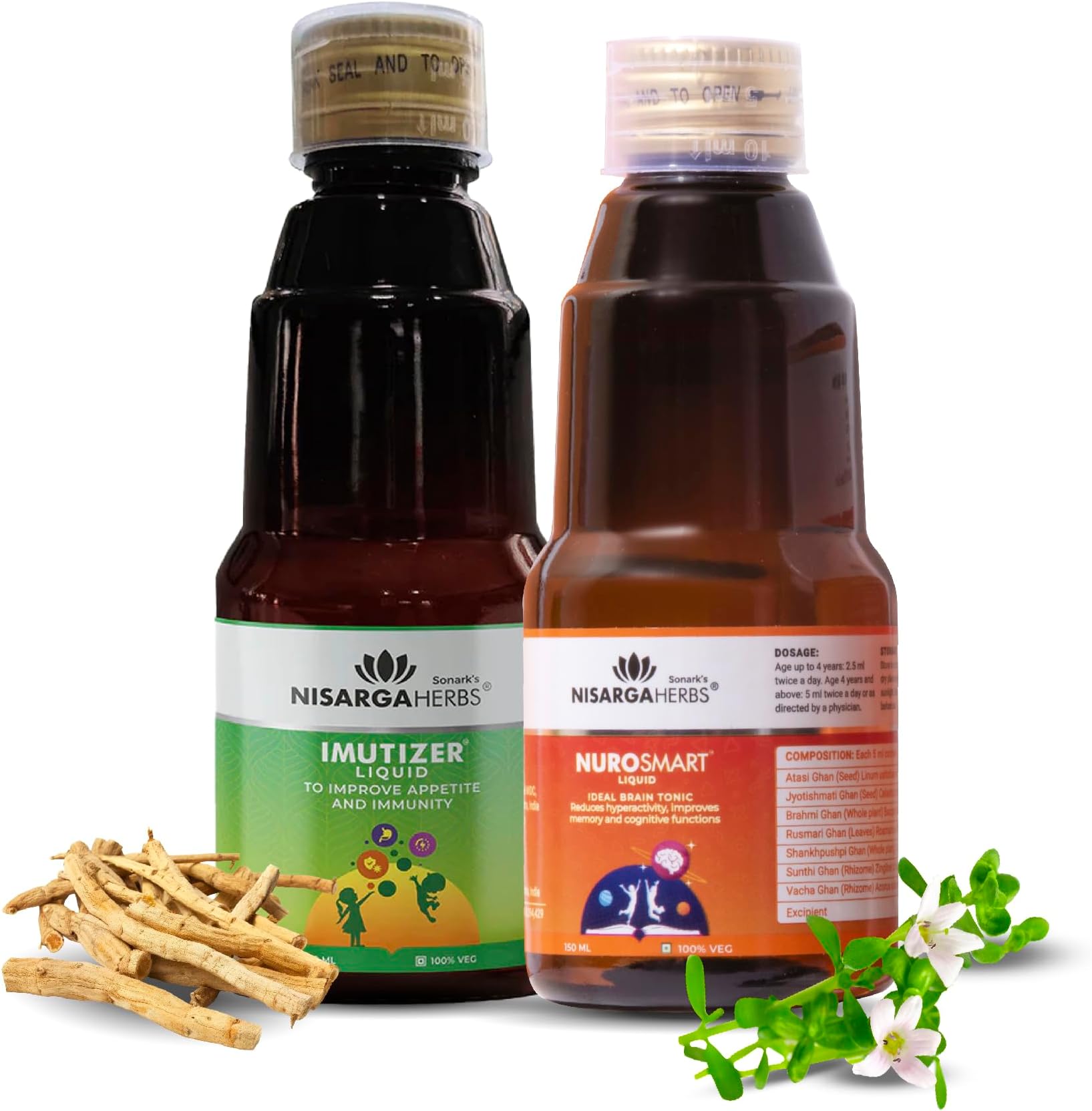 Nisarga Herbs Nurosmart Syrup & Imutizer 100% Organic Ayurvedic & Natural150 ml each (Combo Pack)