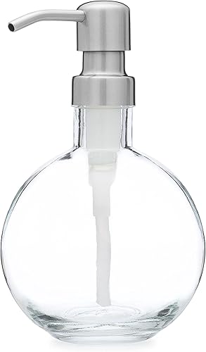 Rail19 Moon Round - Dispensador de jabón de vidrio reciclado con bomba de metal, 8.5 onzas (acero inoxidable de granja)