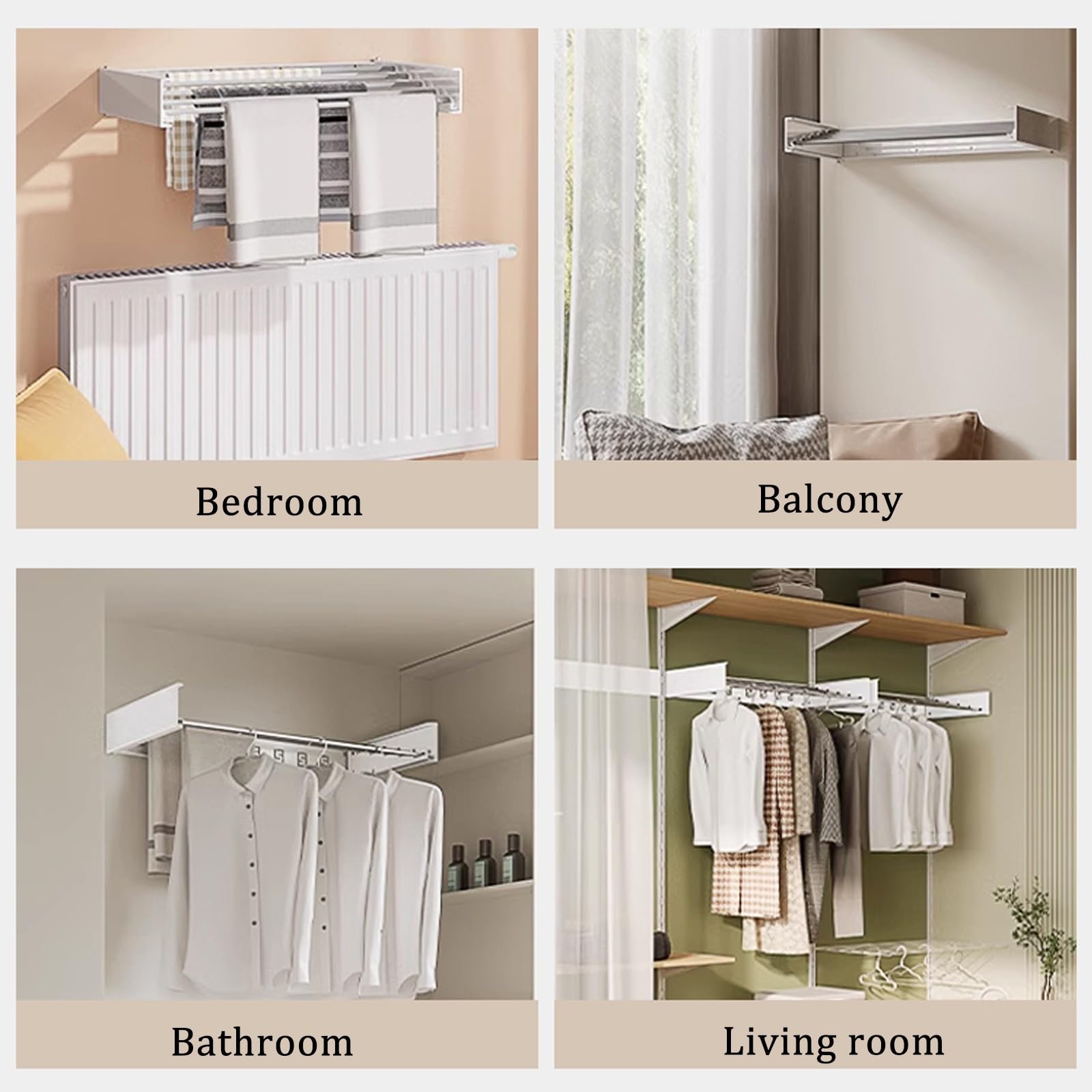 Wäscheständer Wandmontage Ausziehbar 80 cm, Wäscheständer Wand, Rostfreier Wäscheständer für Balkon, Platzsparender Handtuchtrockner, Ideal für Indoor & Outdoor, Wäsche, Badezimmer