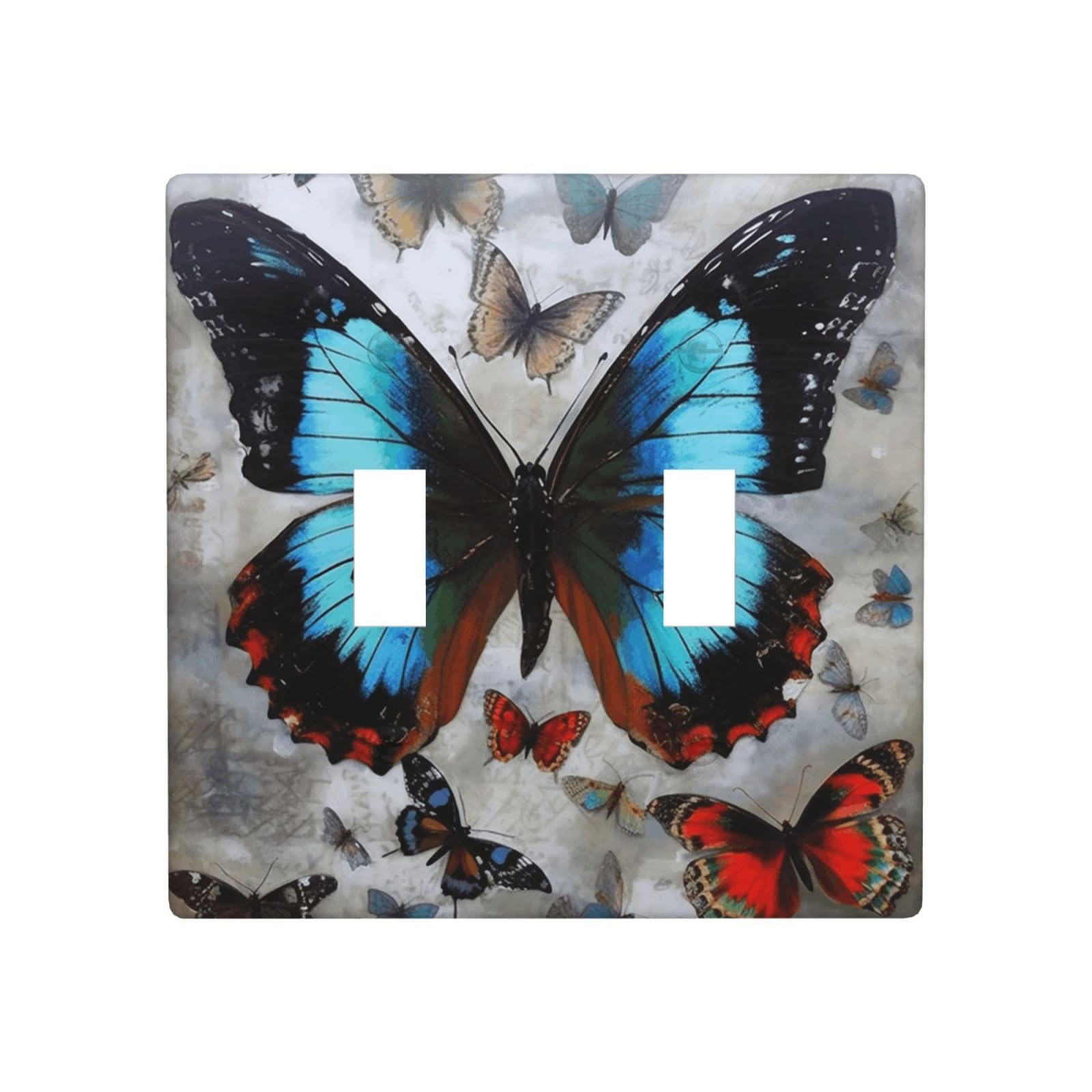 Aceprints Butterfly 2 Gang Double Toggle Wall Plates, Unbreakable Decorative Duplex Light Switch Plate Covers Electrical Switchplate Cover Faceplate For Bathroom Kitchen Decor