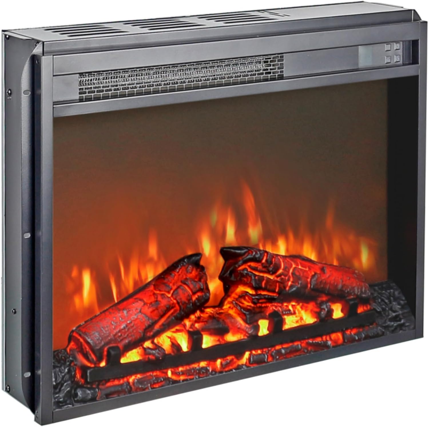 Electric Fireplace Insert, Ultra-Thin Heater with Log Set & Realistic Flame, Remote Control, 24-Inch Freestanding/Insertable Electric Heater with Adjustable Brightness, Overheating Protection, Timer