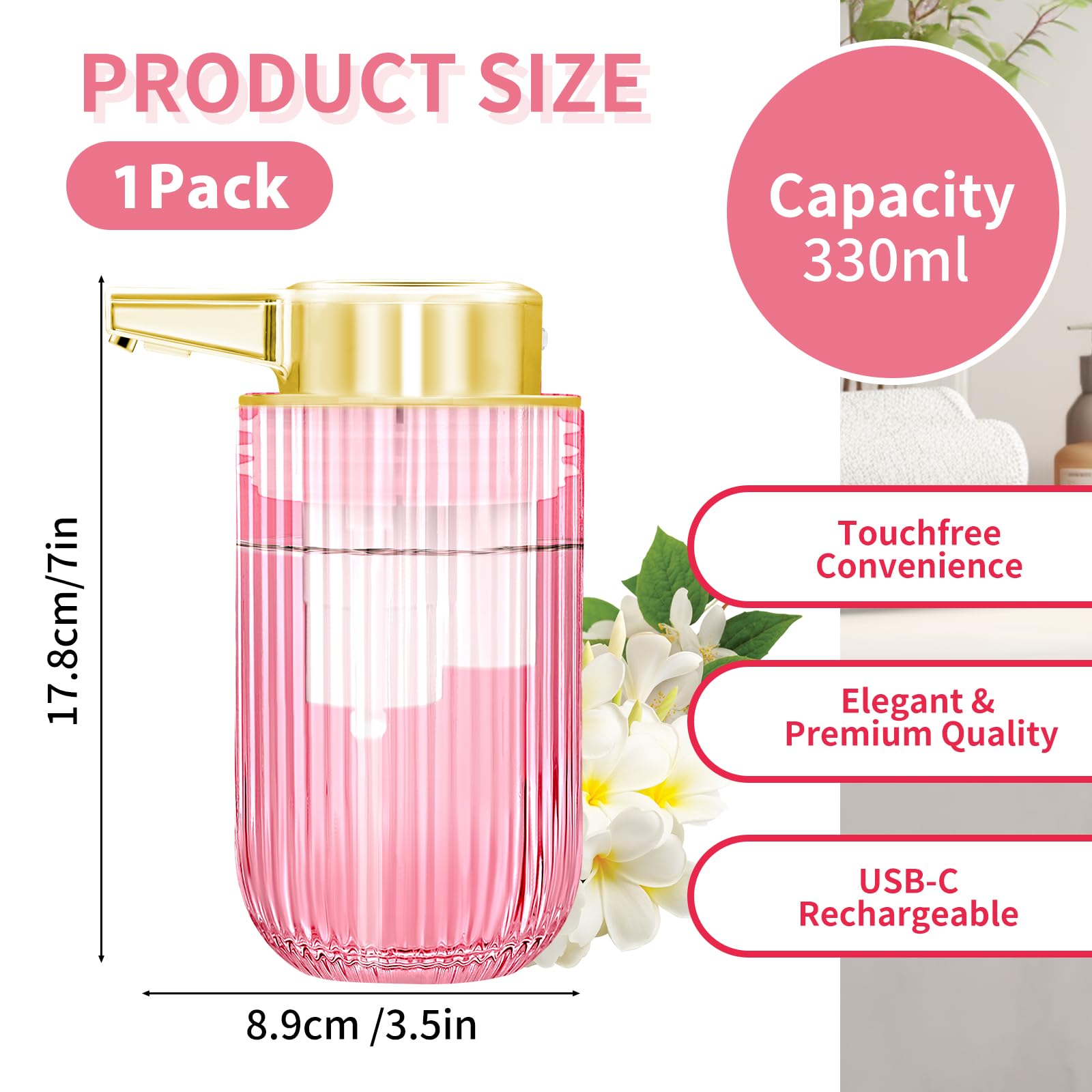 Distributeur automatique de savon en verre sans contact de 300 ml