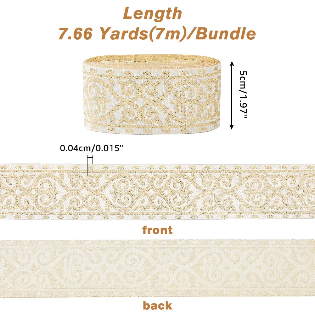 SUPERFINDINGS 1 Roll 7.66 Yards Ethnic Style Jacquard Ribbon 50mm Wide Light Yellow Embroidery Polyester Ribbons Floral Fabric Trim Ribbon for DIY Clothing Sewing Decorations - Image 2