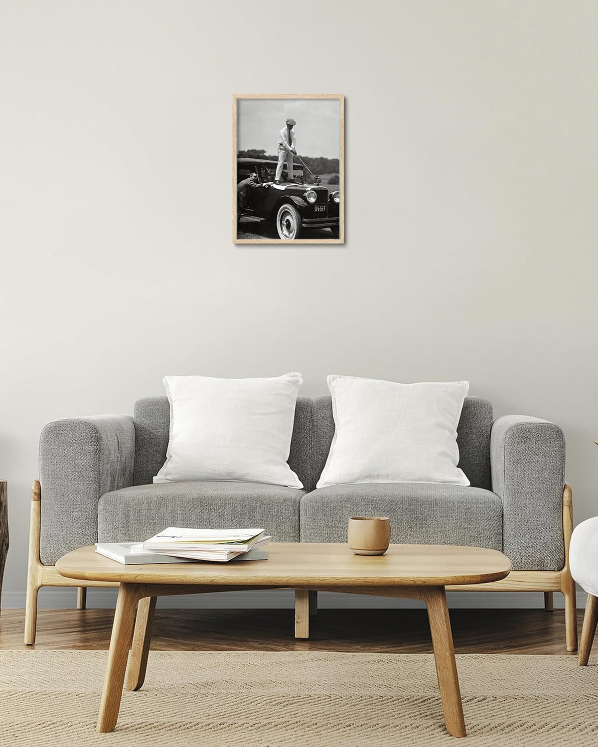Vintage Black and White Wall Art Retro Golf Canvas Prints Classic Car Pictures Wall Decor Sports Photography Aesthetic Artwork for Man Bedroom Office Living Room 12x16in Framed