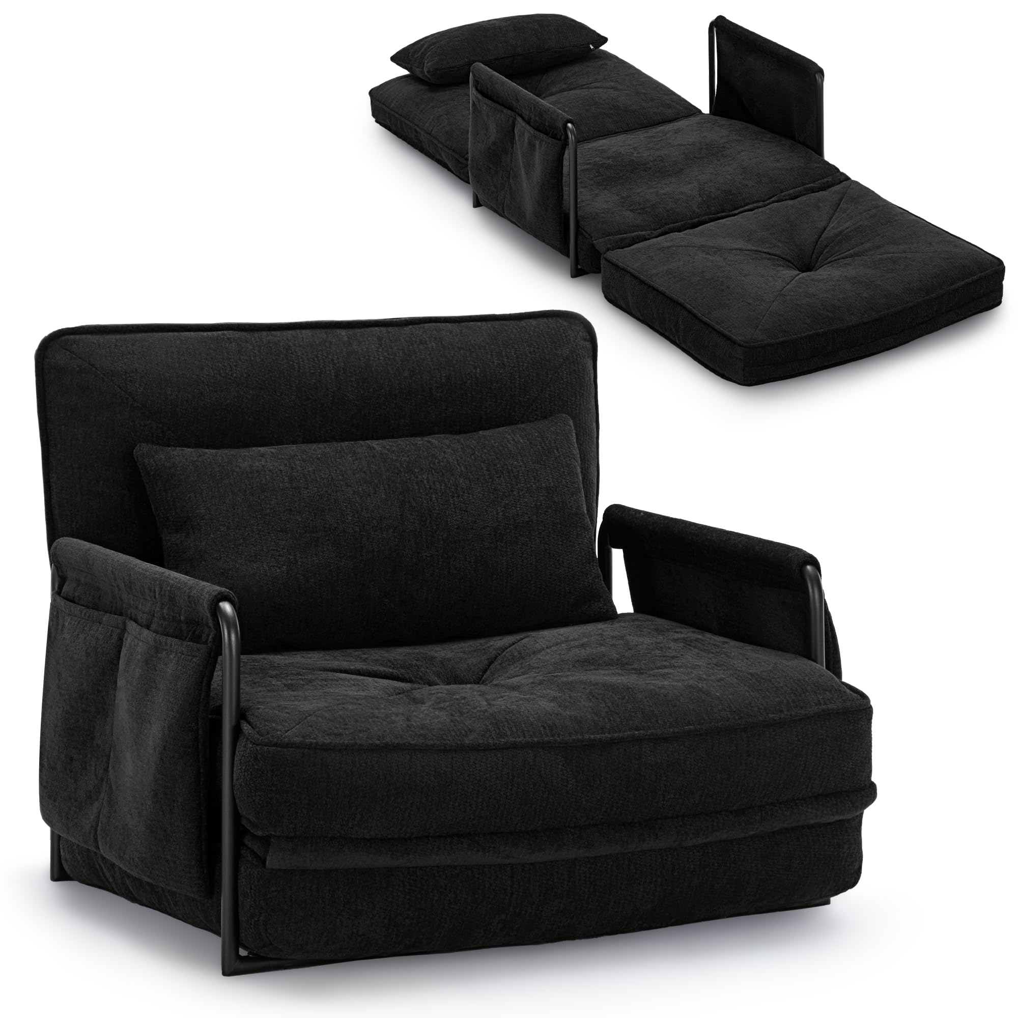 YINIX Faltbares Schlafsofa mit 5-stufig Verstellbarer Rückenlehne, Schlafsessel freistehend, 3-in-1 Bodensofa-Lounge mit Kissen für Wohnzimmer & Gäste (75cm-Einzelsitz)