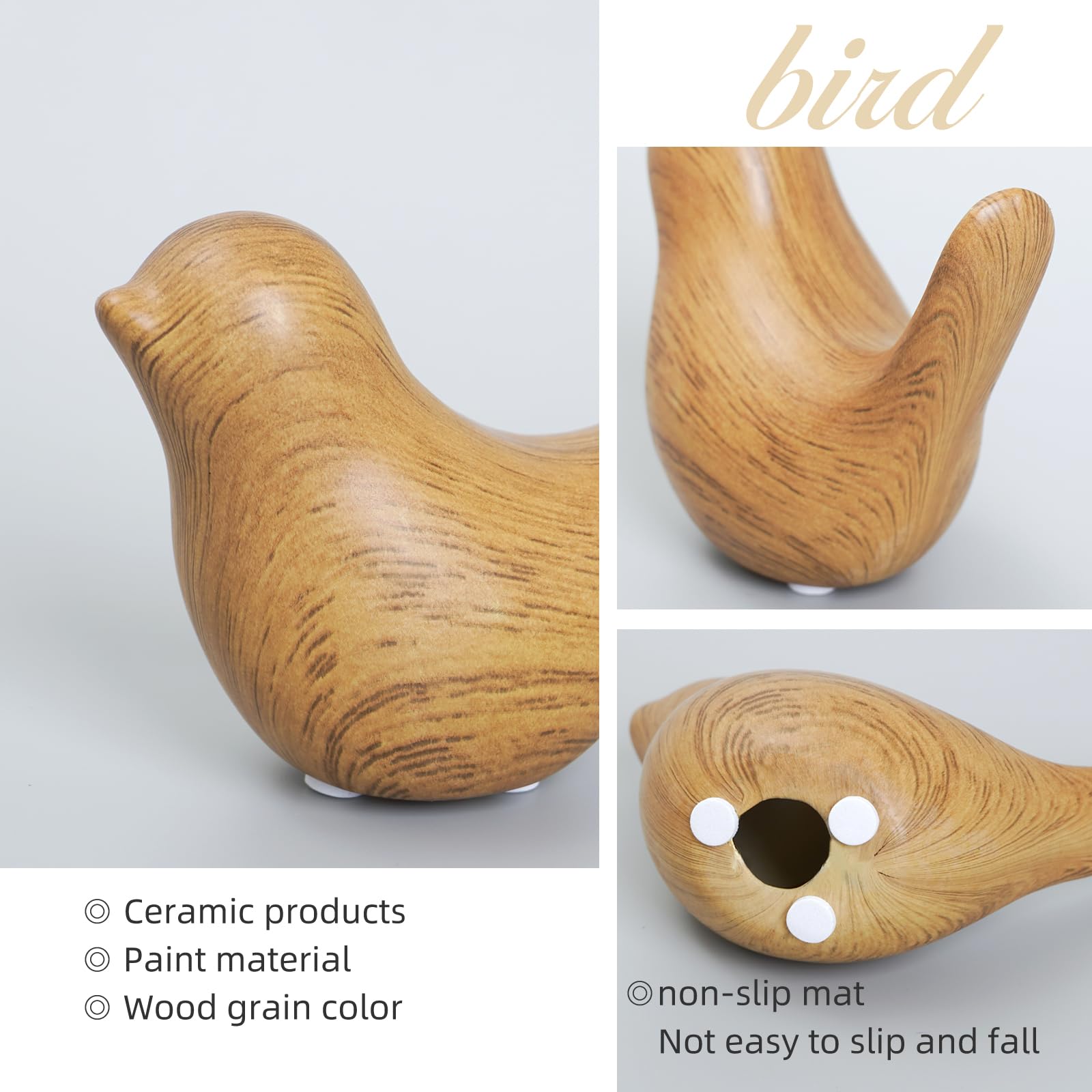 Notakia Gaobei Statuen für kleine Vögel, Heimdekoration, moderner Stil,dekorative Ornamente für Wohnzimmer, Schlafzimmer, Büro, Schreibtisch, Schränke (2 Holzmaserung)