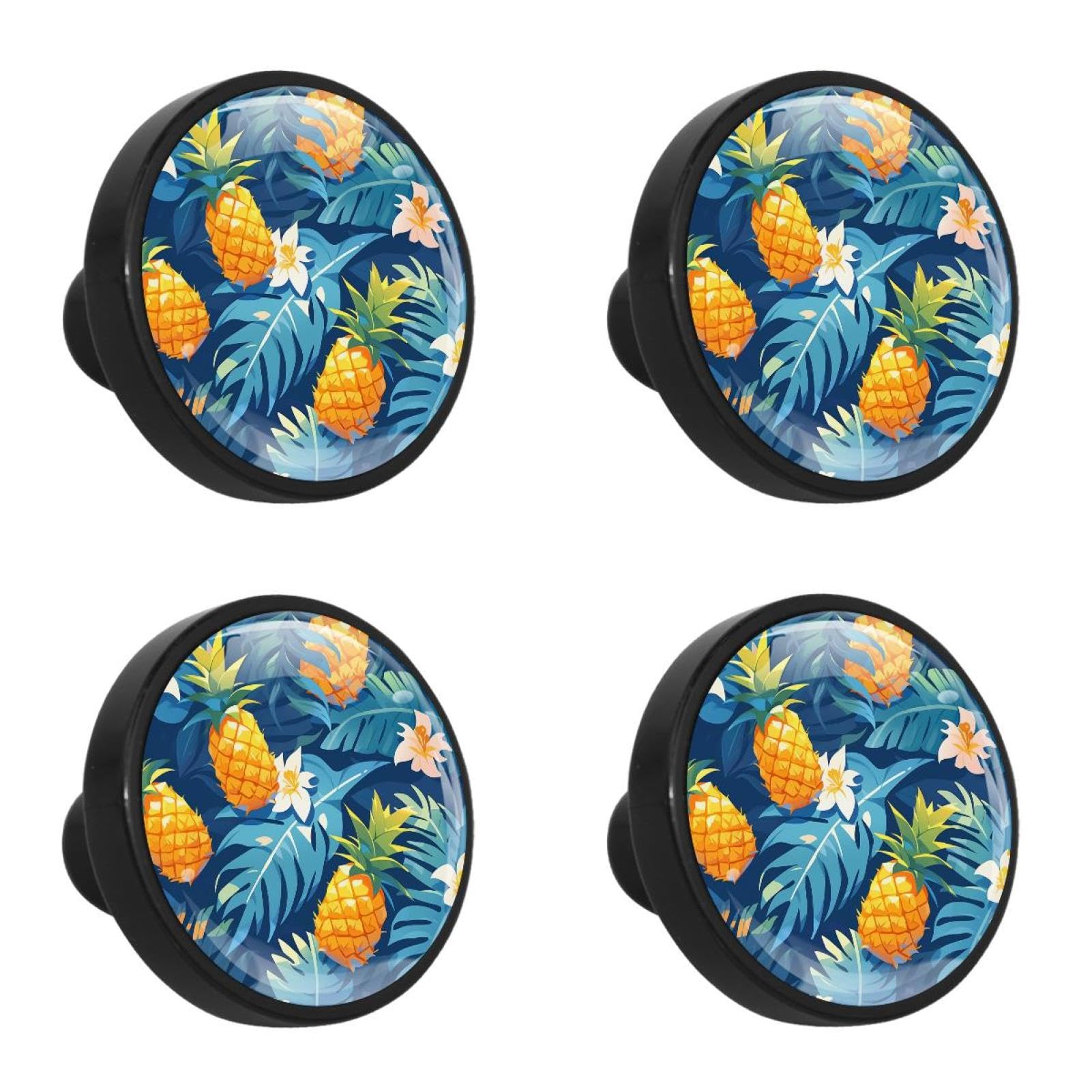 NUEAHEDN 4 Pieces Dresser Knobs for Drawer Tropical Pineapple Kitchen Cabinet Knobs Round Door Pull Handle for Home Nursery Furniture Cupboard