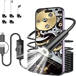 Dual Lens Endoscope Camera with Light, Ferdiiz 360° Rotation Probe Borescope with 8 Adjustable LED Lights, 4.5" Endoscope Inspection Camera with IP68 Waterproof, 2m Semi-Rigid Cable for Android iOS