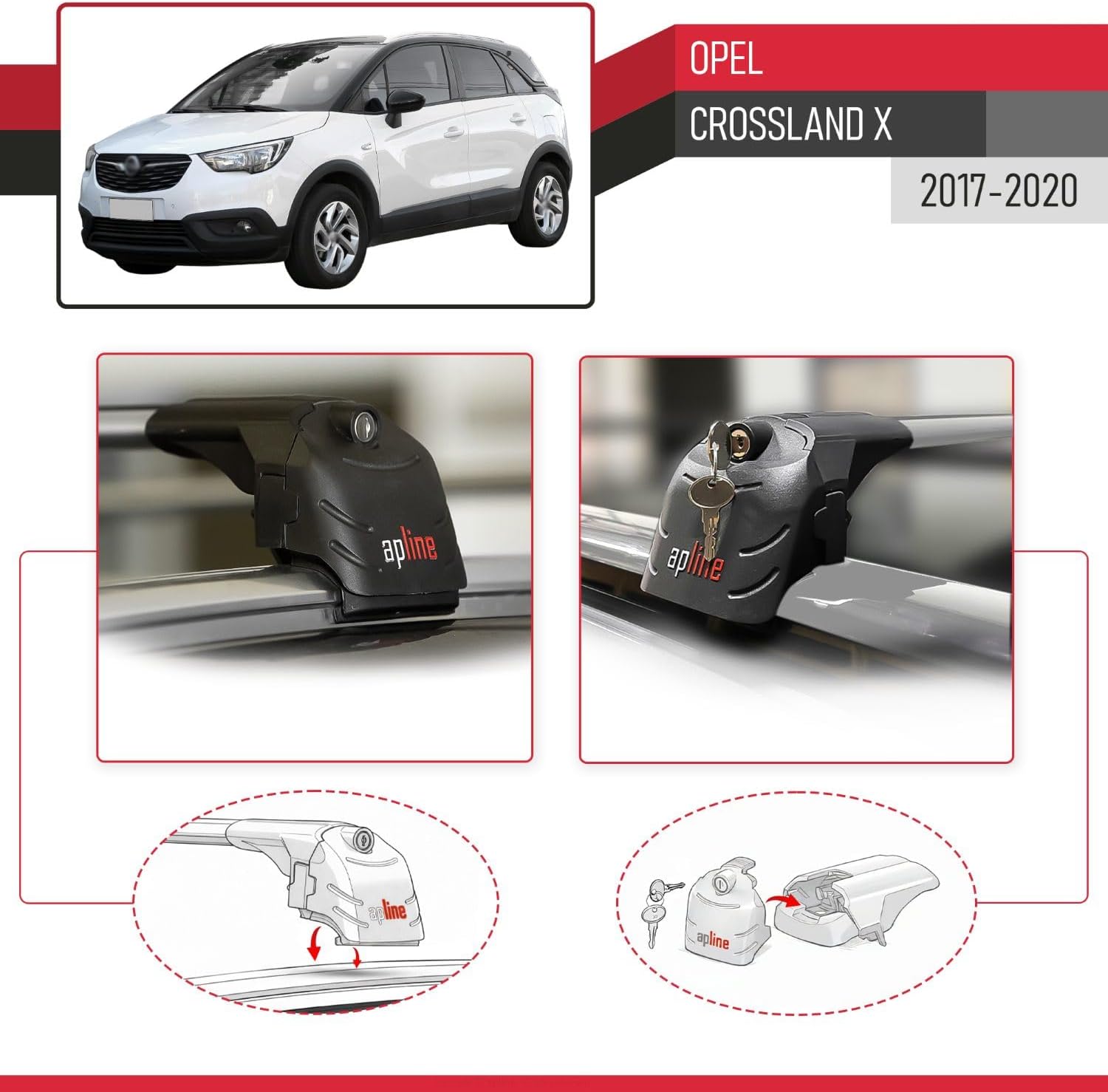 Compatible with Opel Crossland X 2017-2020 ACE-2 Type Car Roof Rack Cross Bar Grey Aluminium Bars