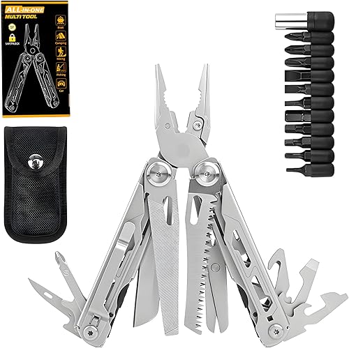 Multiherramienta 16 en 1, alicates de bolsillo plegables de acero inoxidable con bloqueo de seguridad y alicates de punta de aguja para