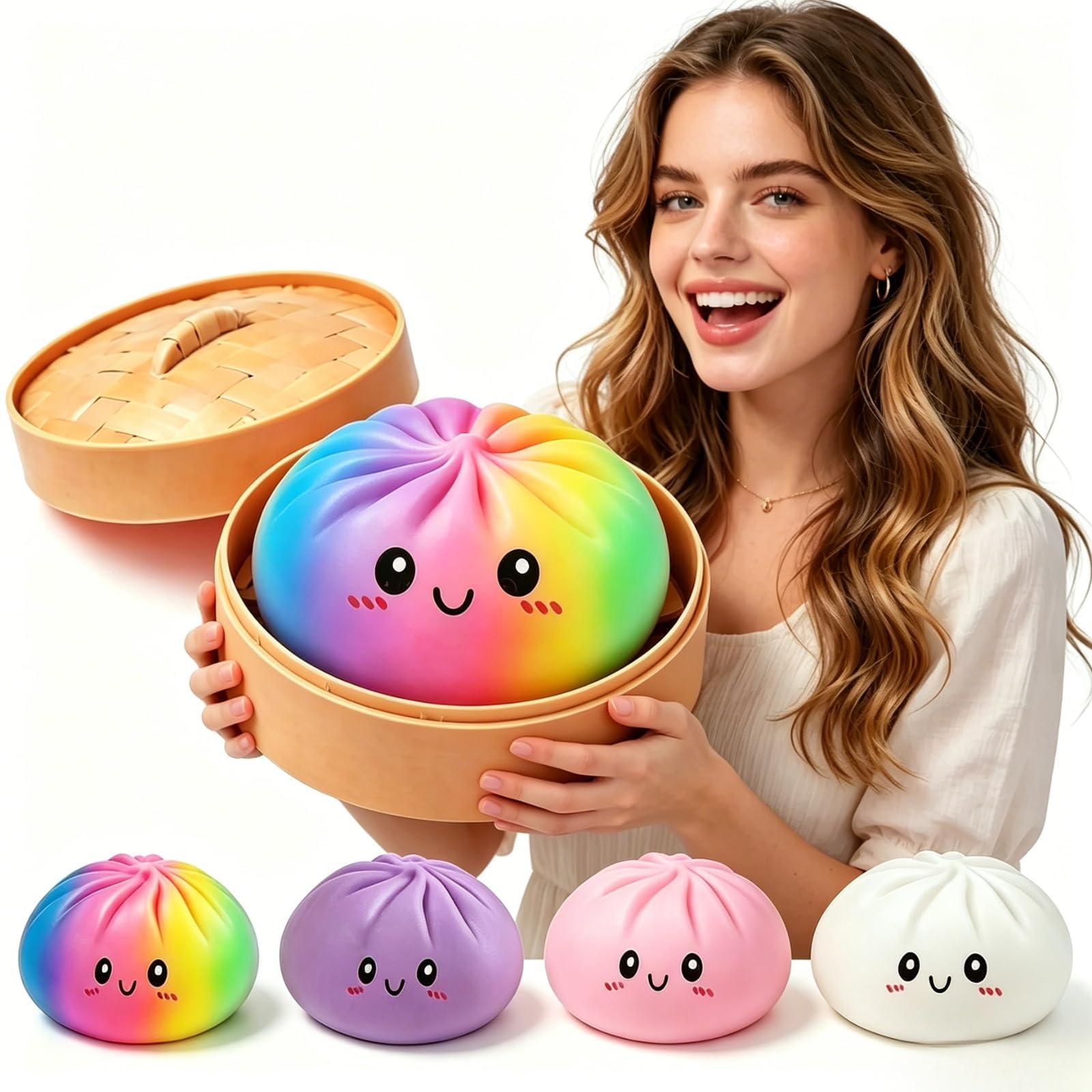 15cm Giant Dumpling Squishy, Big Jumbo Dumpling Squishy Large Huge Mega Dumplings Rainbow Stress Ball Soft Stress Relief Fidget for Adults (15cm Rainbow)