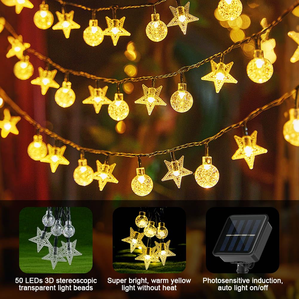 vsshe Solar Garden Lights Outdoor, 7m/23FT 50 LED, IP65 Waterproof, Globe String Light, Stars Fairy Lights, 8 Lighting Modes - Image 4