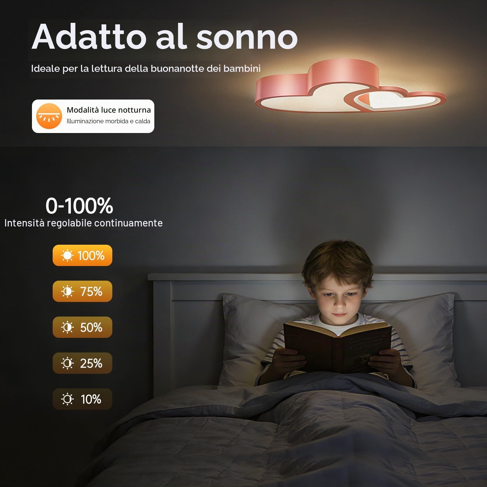 Lampada da Soffitto per Cameretta Bambini, Lampada da Soffitto a LED, Moderna Luce a Forma di Cuore, 40W, LED, 3 Colori di Luce, Dimmerabile