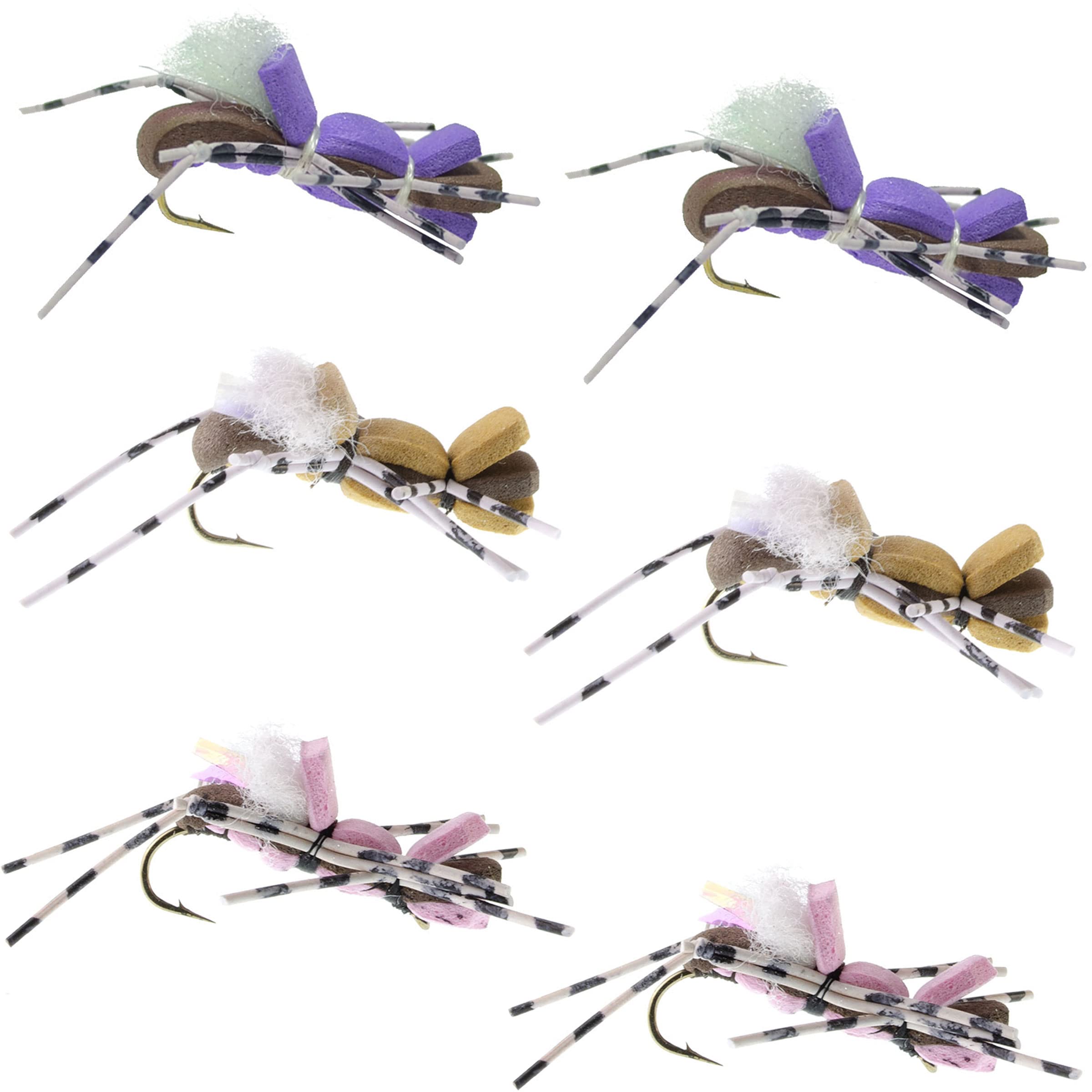 The Fly Fishing Place Fat Albert Assortment Foam Body High Visibility Grasshopper Dry Fly - 6 Flies - 3 Colors - Hook Size 10 - Hopper Dropper Indicator Fly
